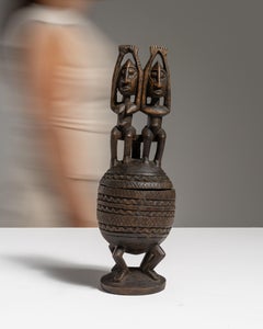 20th Century Dark Brown African Hand-Carved Lidded Vessel with Caryatid Figures