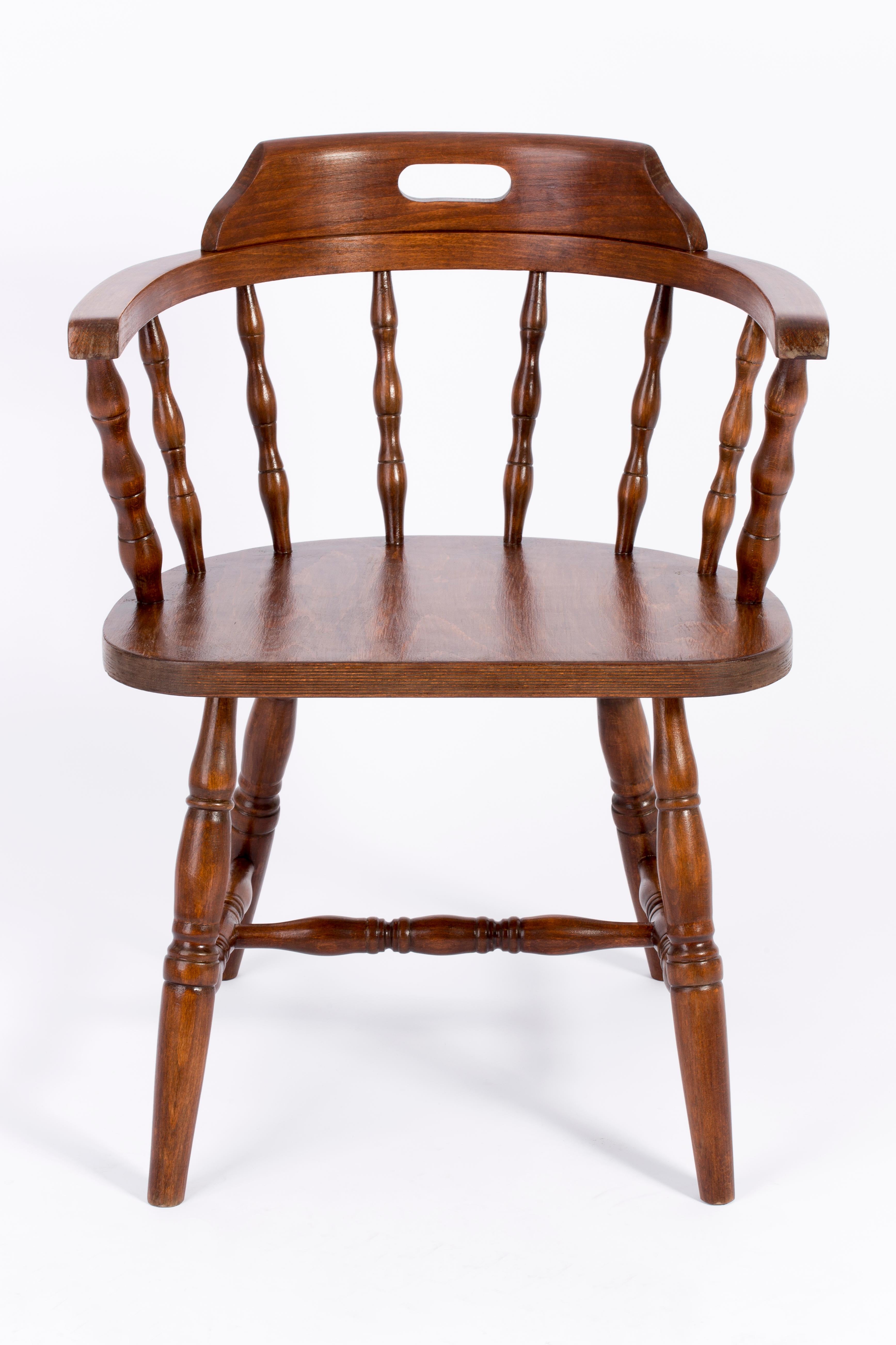 Chair designed by prof. Rajmund Halas. Made of beechwood. Chair is after a complete renovation, the woodwork has been refreshed. Chair is stabile and very shapely. Chair was produced in former furniture factory in Goleniów in the 1960s. We can