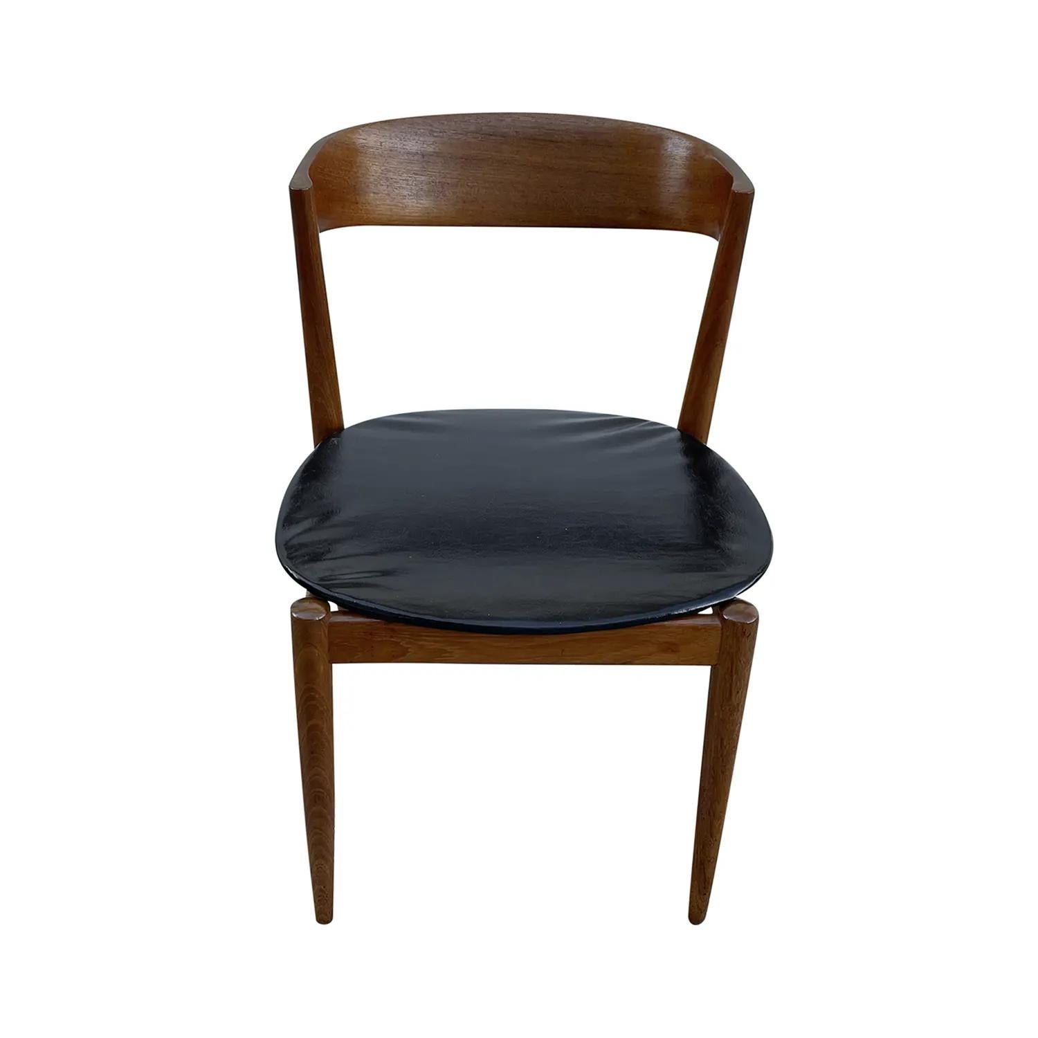 Mid-Century Modern 20th Century Danish Vintage Teak Side Chair - Scandinavian Faux Leather Chair For Sale