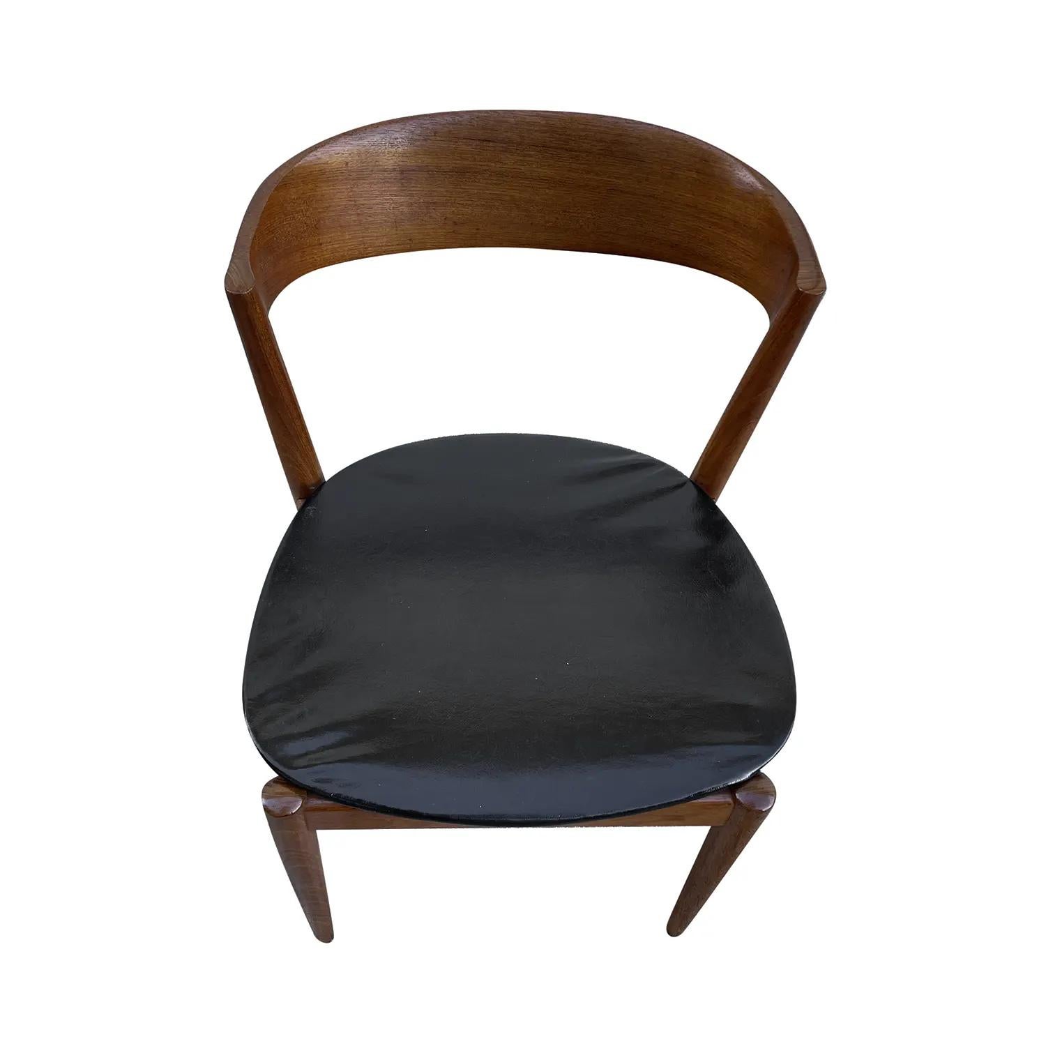 Hand-Carved 20th Century Danish Vintage Teak Side Chair - Scandinavian Faux Leather Chair For Sale