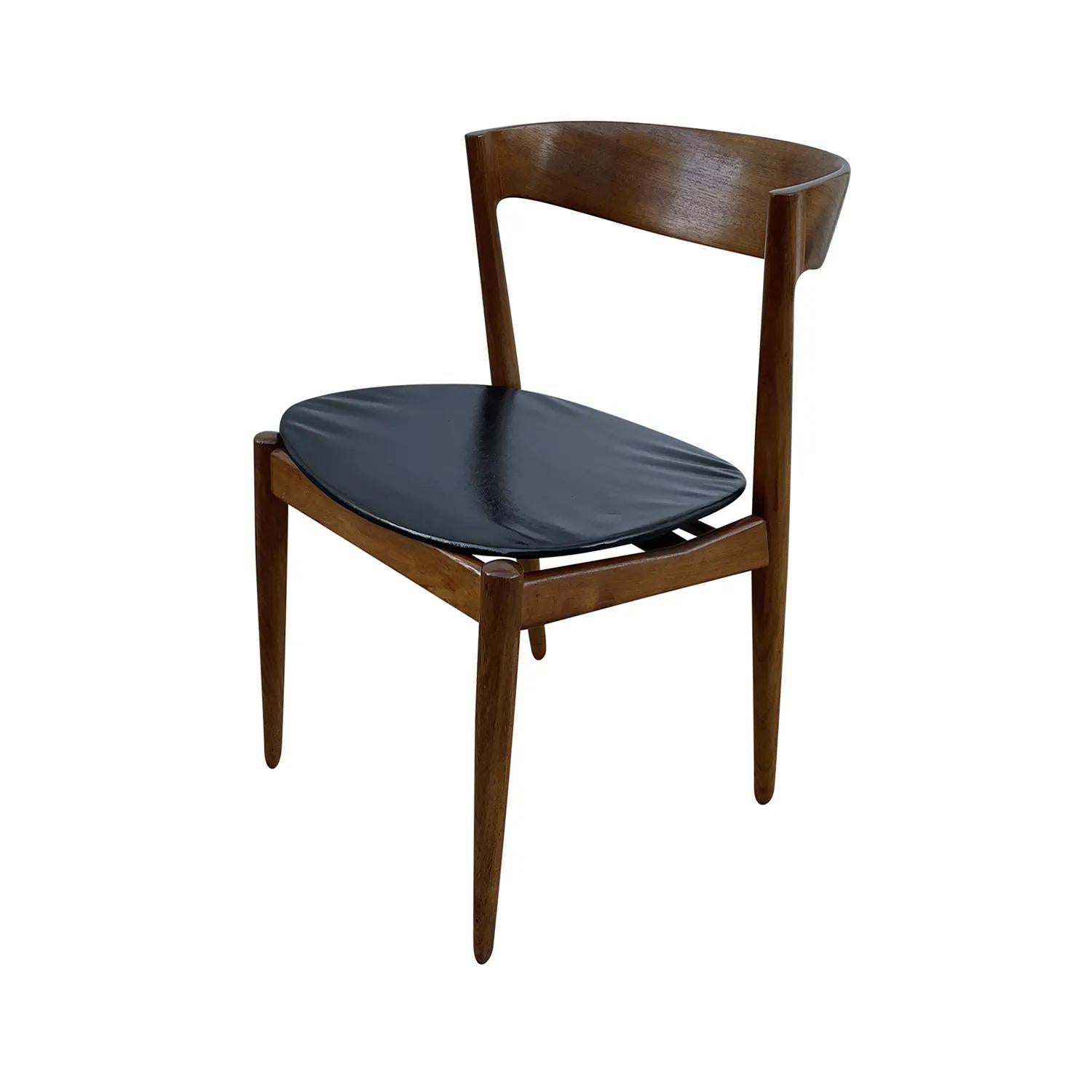 20th Century Danish Vintage Teak Side Chair - Scandinavian Faux Leather Chair For Sale 2