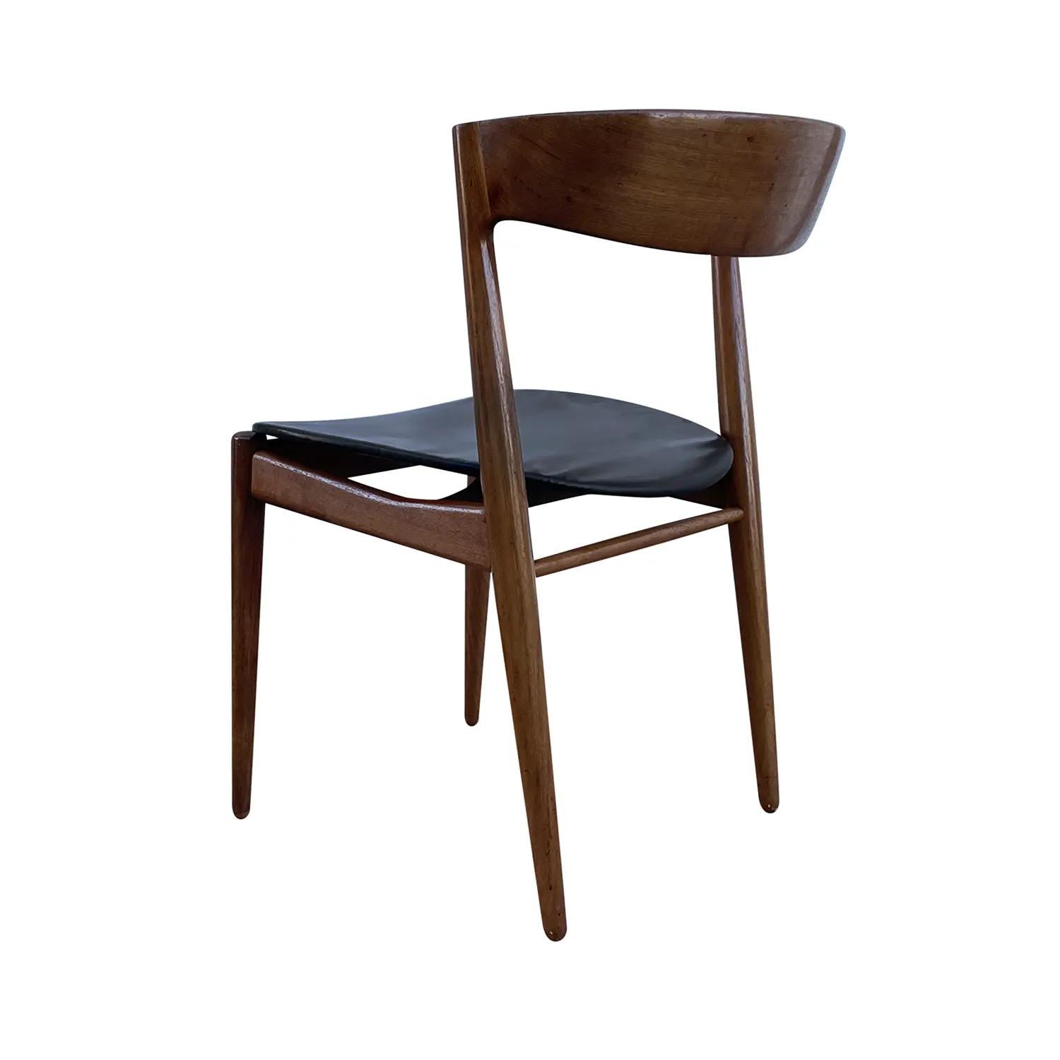 20th Century Danish Vintage Teak Side Chair - Scandinavian Faux Leather Chair For Sale 3