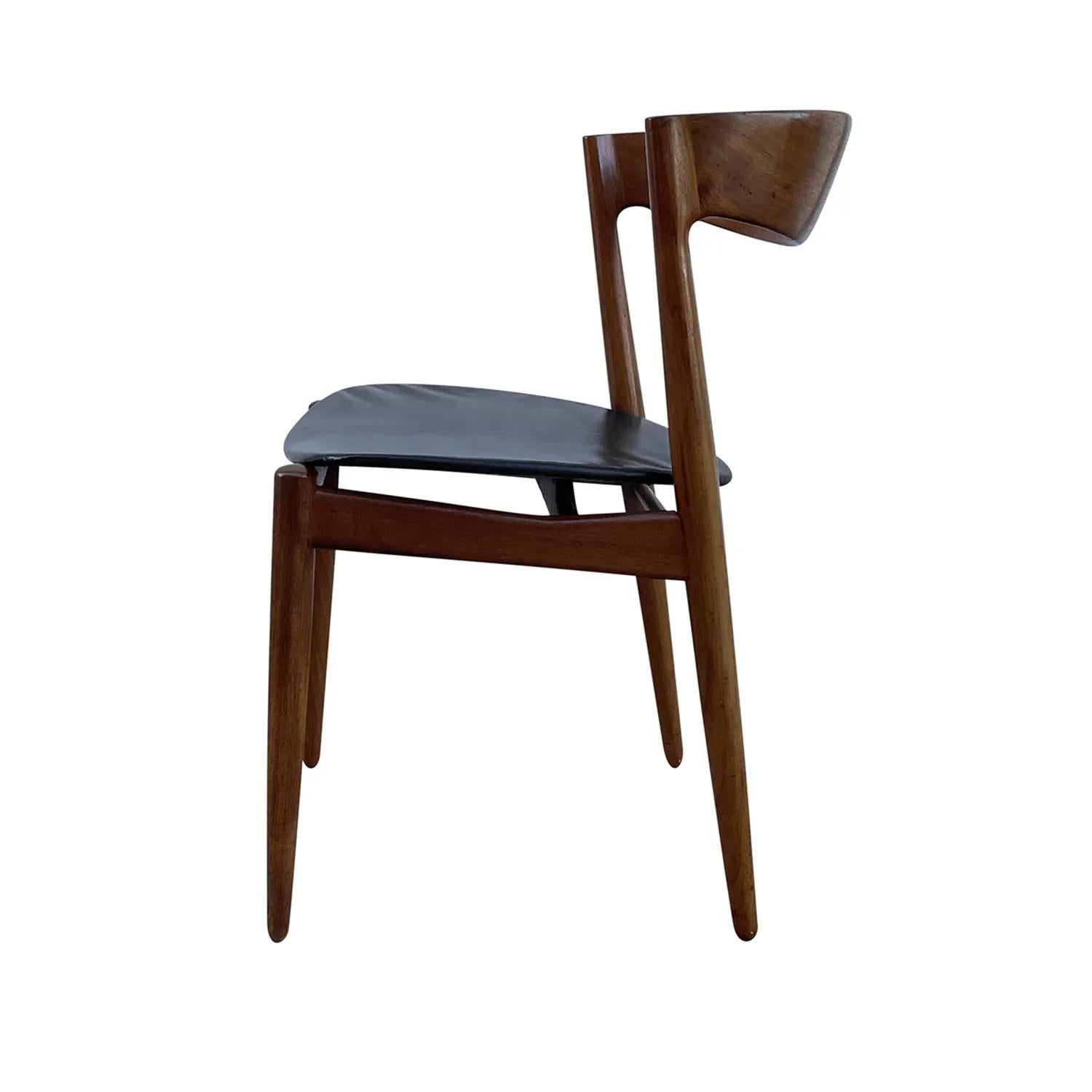 20th Century Danish Vintage Teak Side Chair - Scandinavian Faux Leather Chair For Sale 4