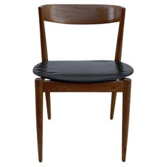 Vintage 20th Century Dark-Brown Danish Teakwood Side Chair, Faux Leather Corner Chair