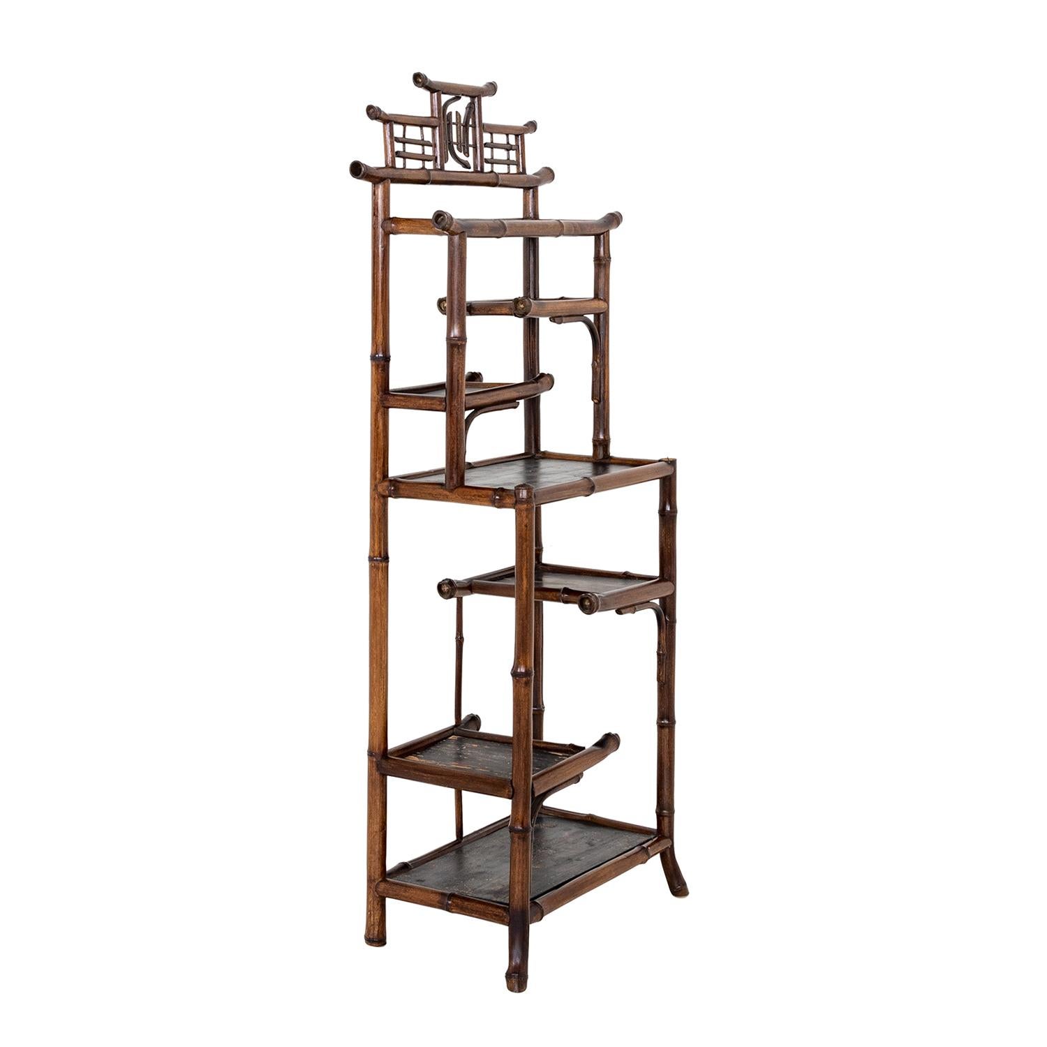 Hand-Carved 20th Century French Bamboo Book Shelving - Vintage Wall Rack, Unit For Sale
