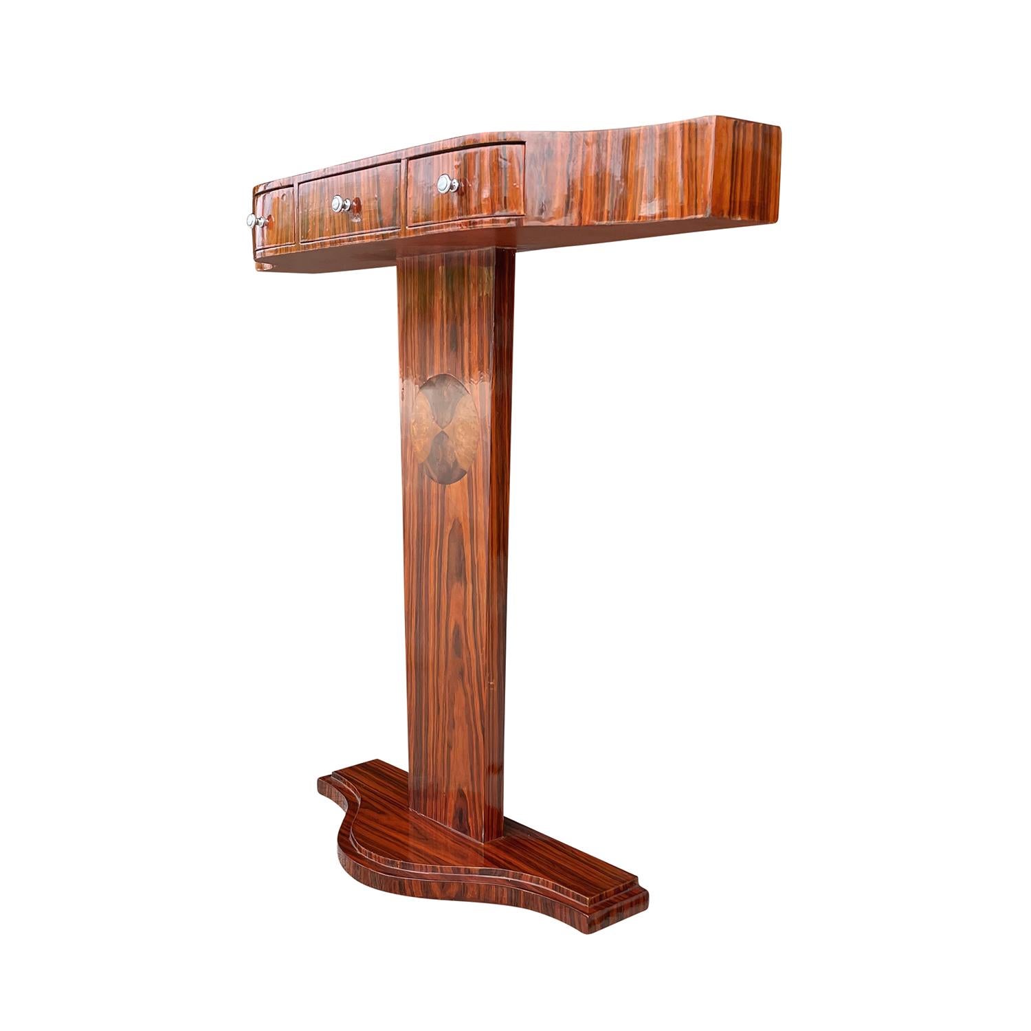 20th Century Dark-Brown French Small Art Deco Macassarwood Console, End Table In Good Condition In West Palm Beach, FL