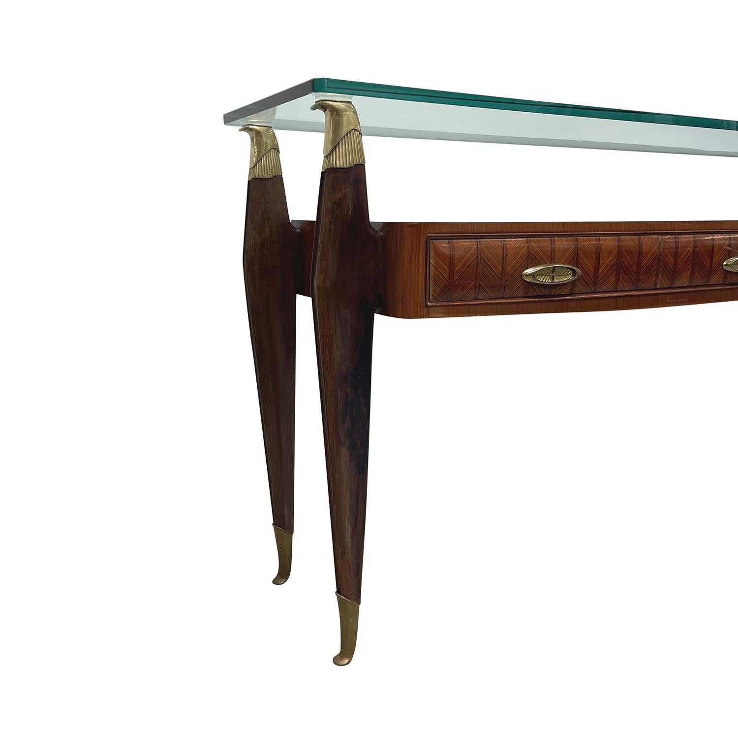20th Century Italian Vintage Rosewood Glass Console Table by Borsani For Sale 3