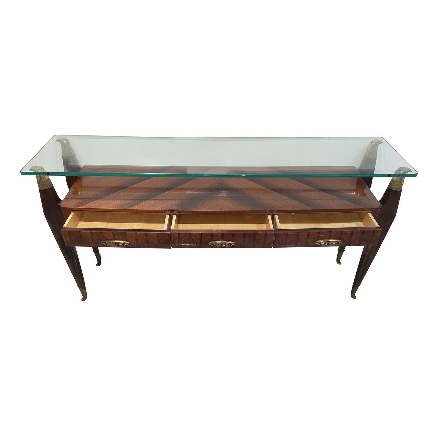 Mid-Century Modern 20th Century Italian Vintage Rosewood Glass Console Table by Borsani For Sale