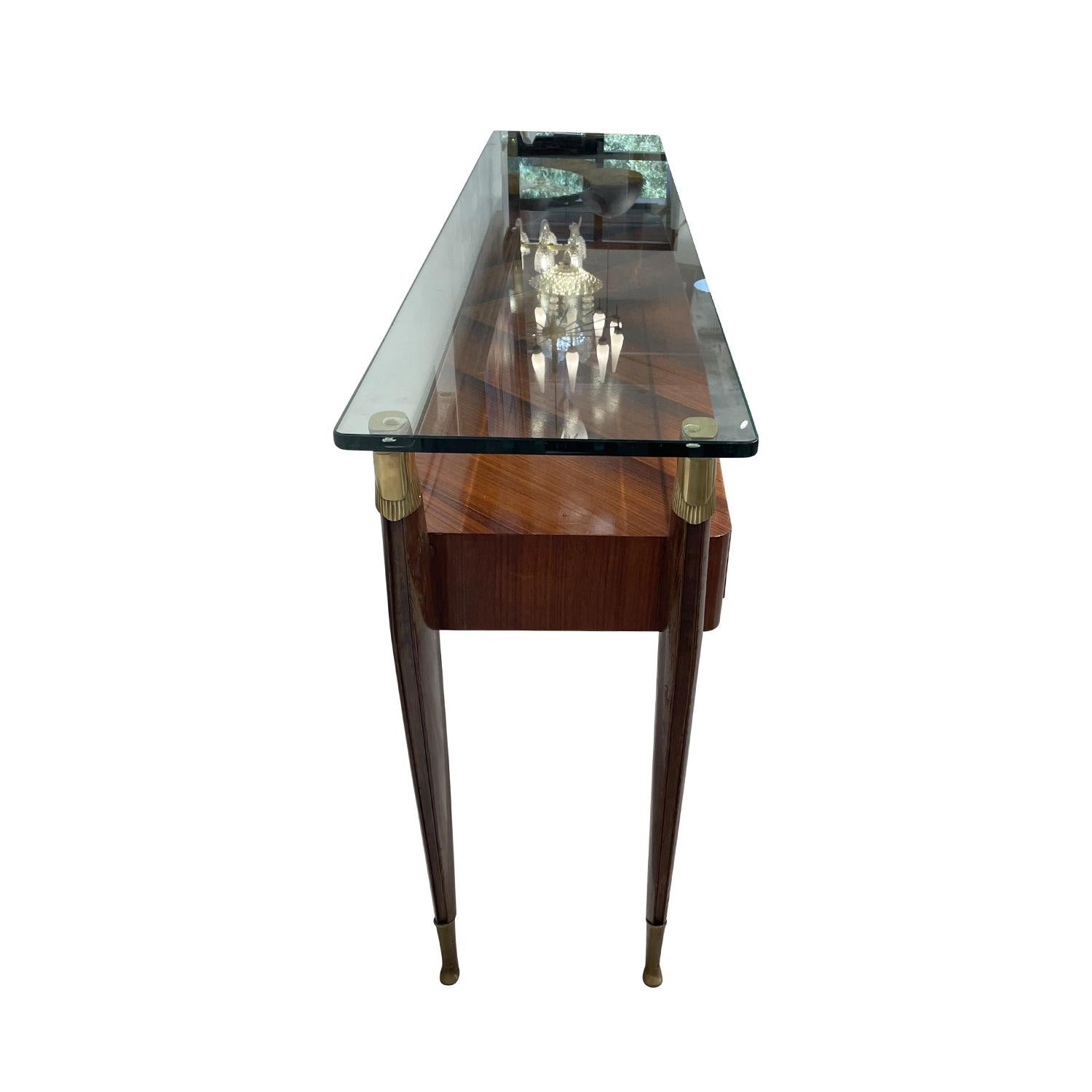 20th Century Italian Vintage Rosewood Glass Console Table by Borsani For Sale 1