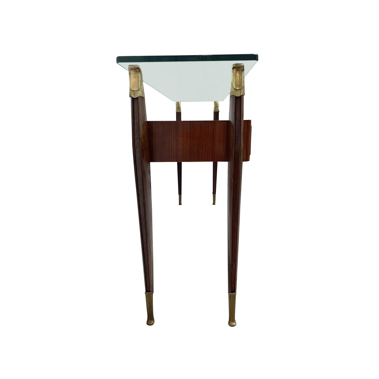 20th Century Italian Vintage Rosewood Glass Console Table by Borsani For Sale 2