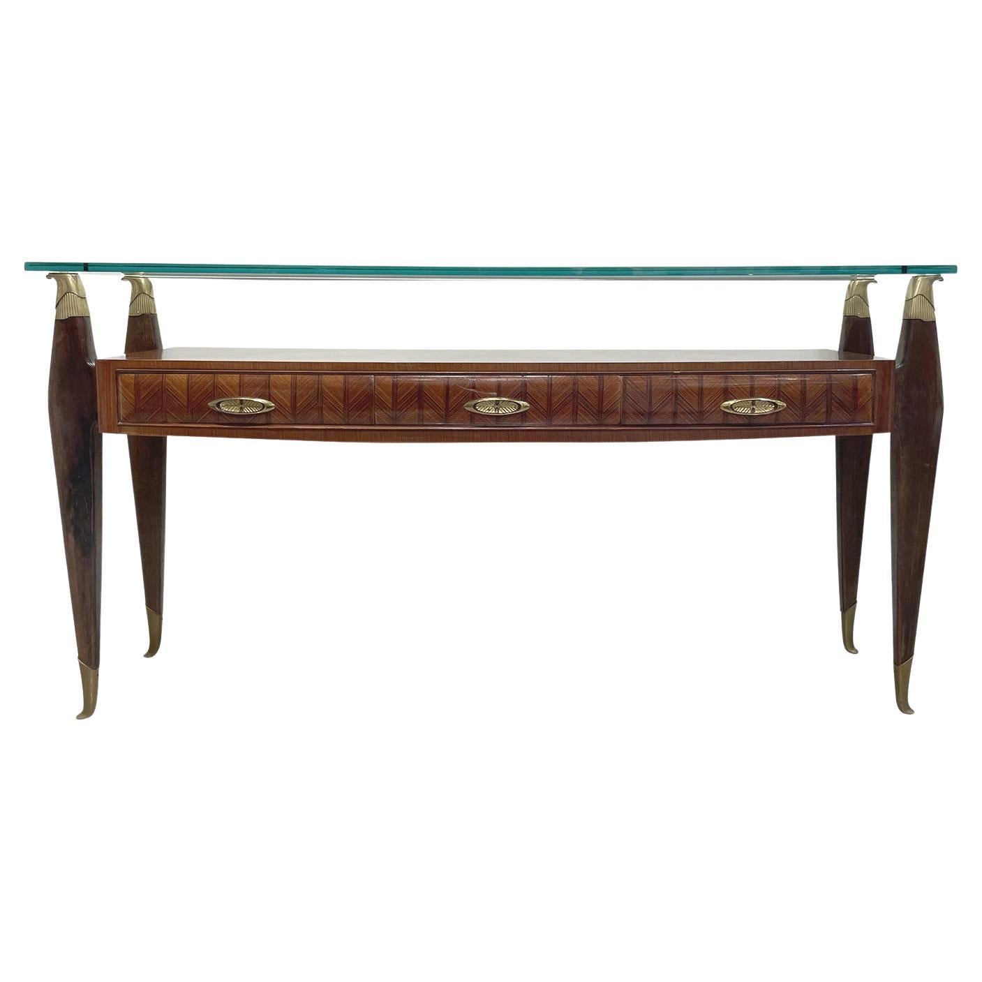 20th Century Italian Vintage Rosewood Glass Console Table by Borsani For Sale