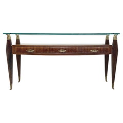 20th Century Dark-Brown Italian Rosewood Glass Console Table Borsani Style