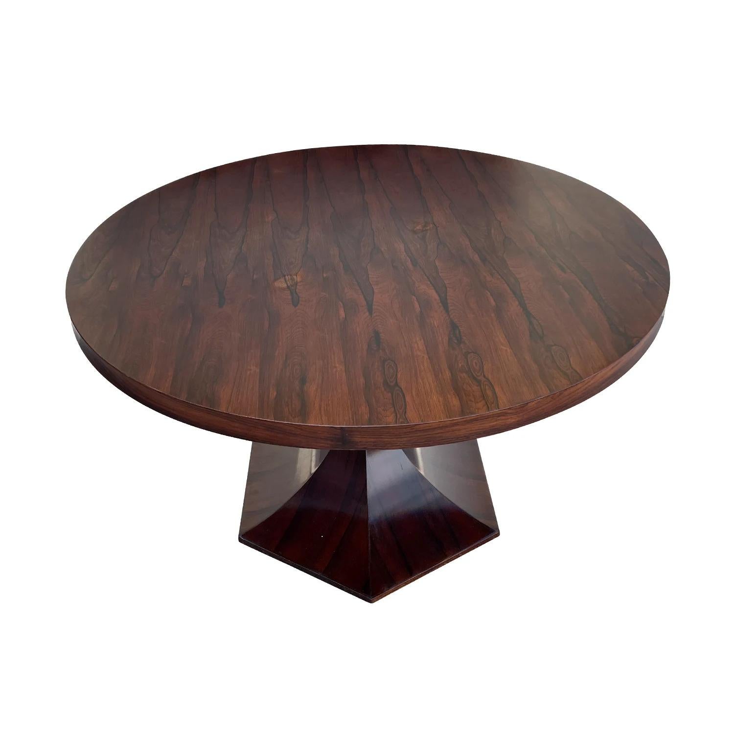 Hand-Carved 20th Century Italian Modern Vintage Polished Rosewood Dining, Center Table For Sale