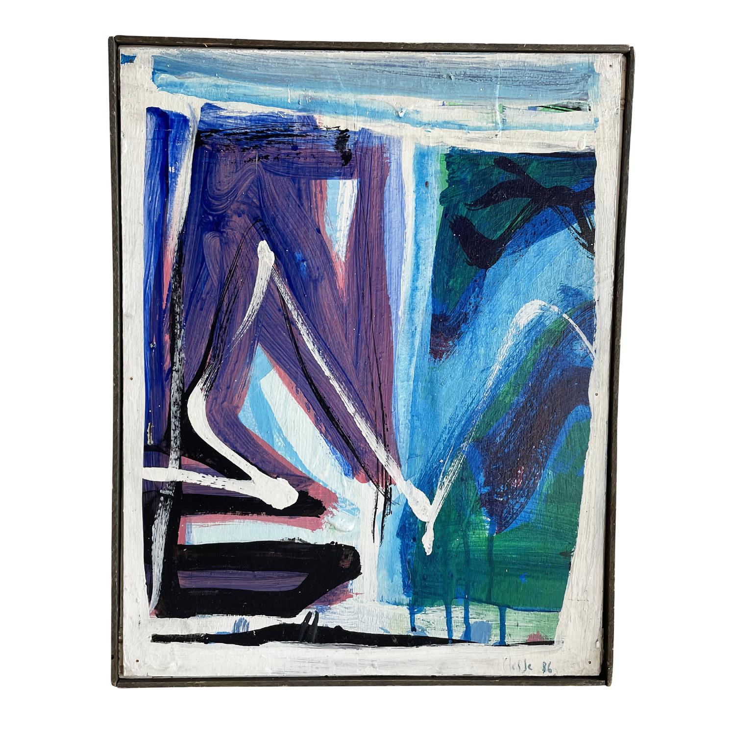 Français Peinture abstraite française du 20ème siècle vert foncé et violette de Daniel Clesse en vente
