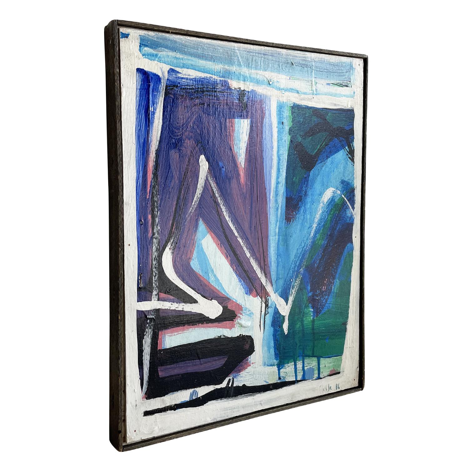 20th Century Dark-Green, Purple French Modern Abstract Painting by Daniel Clesse In Good Condition For Sale In West Palm Beach, FL