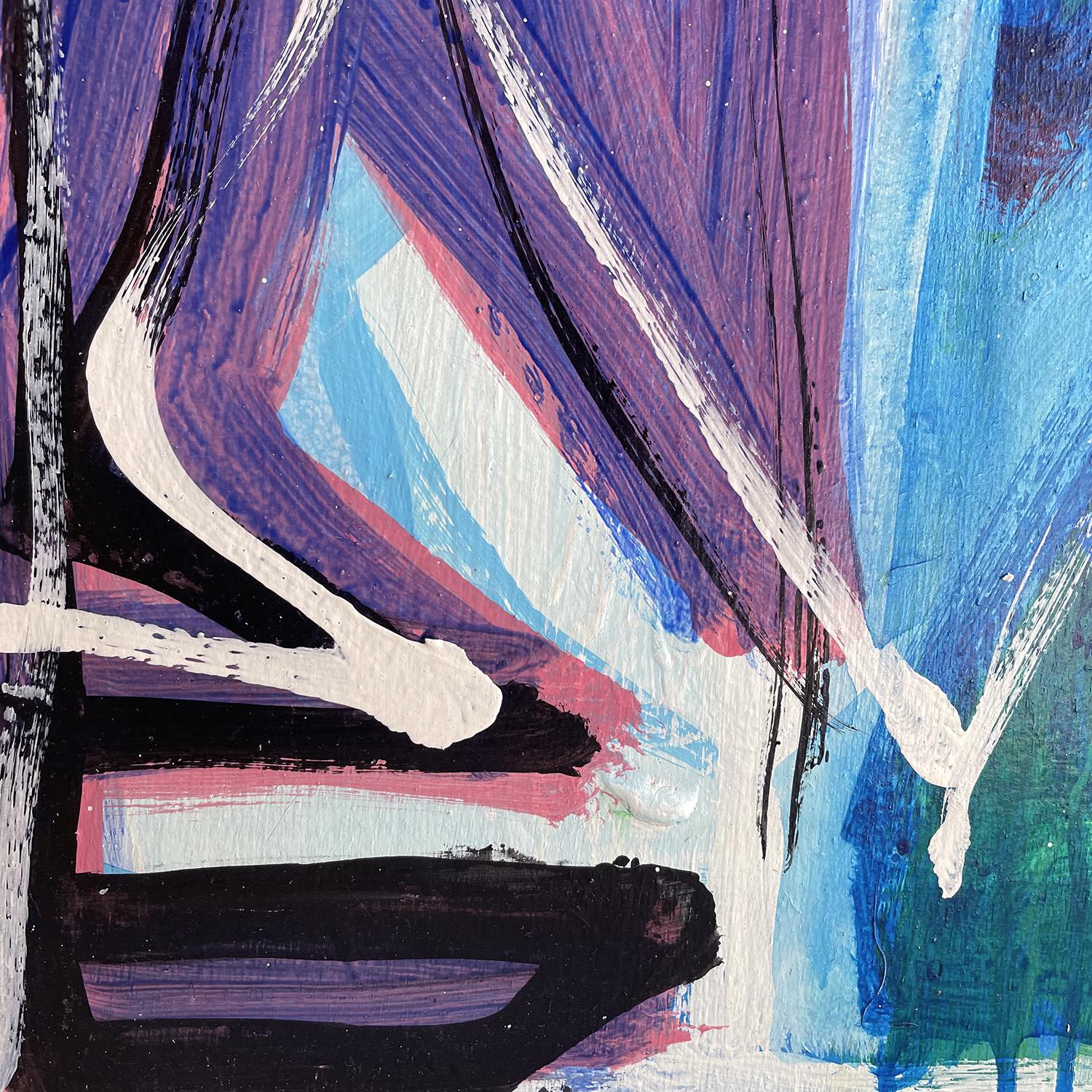 Bois Peinture abstraite française du 20ème siècle vert foncé et violette de Daniel Clesse en vente