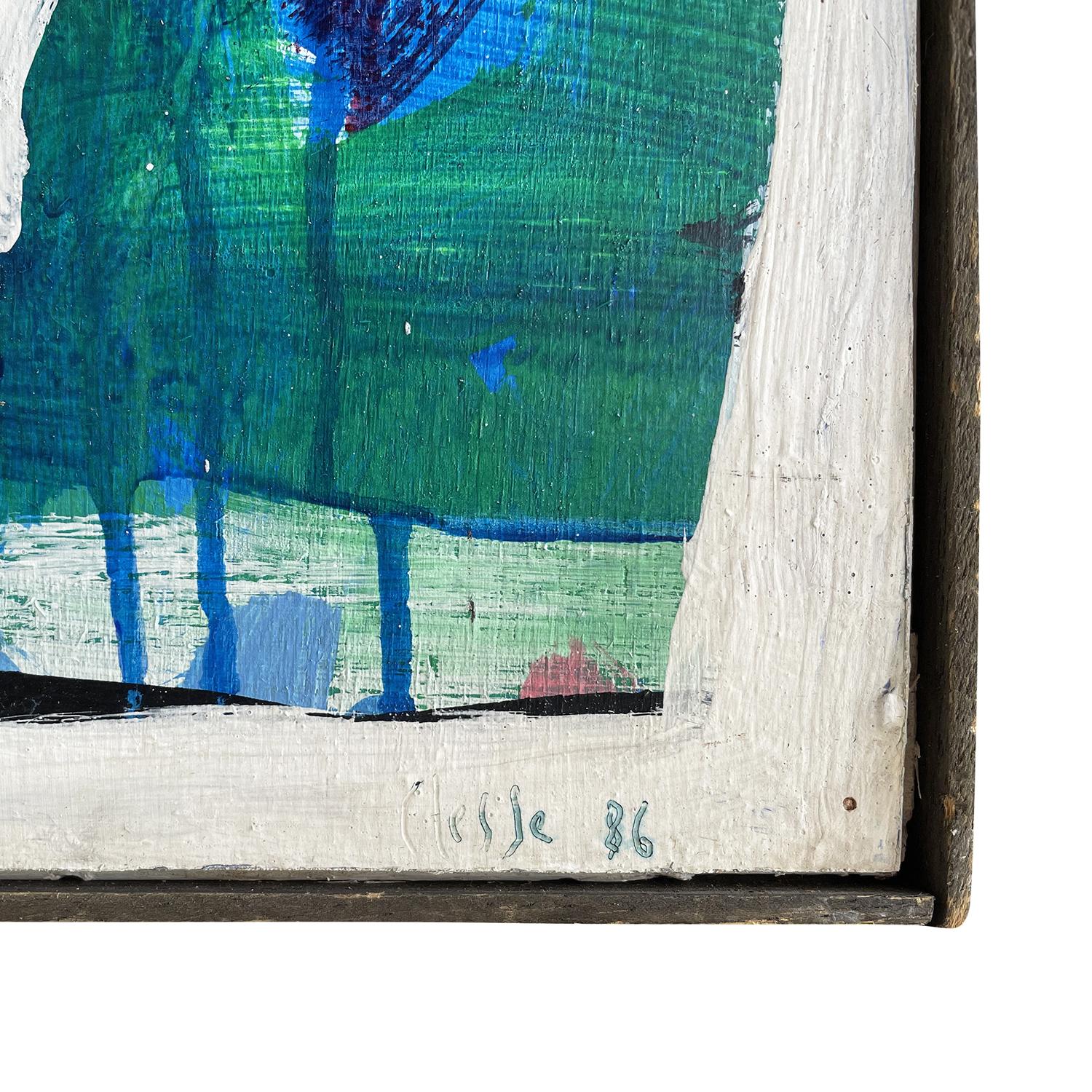 Peinture abstraite française du 20ème siècle vert foncé et violette de Daniel Clesse en vente 1