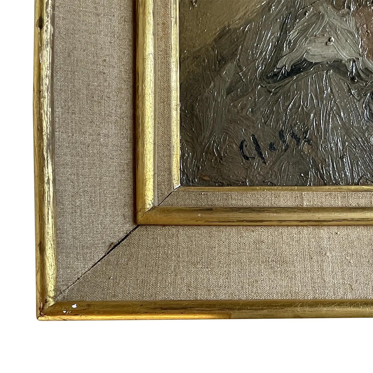 Siglo XX Pintura al óleo autorretrato francés gris oscuro y verde de Daniel Clesse Francés en venta