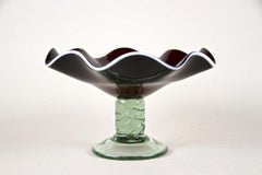 20th Century Dark Red Murano Glass Bowl/ Centerpiece With Green Base, ca. 1970
