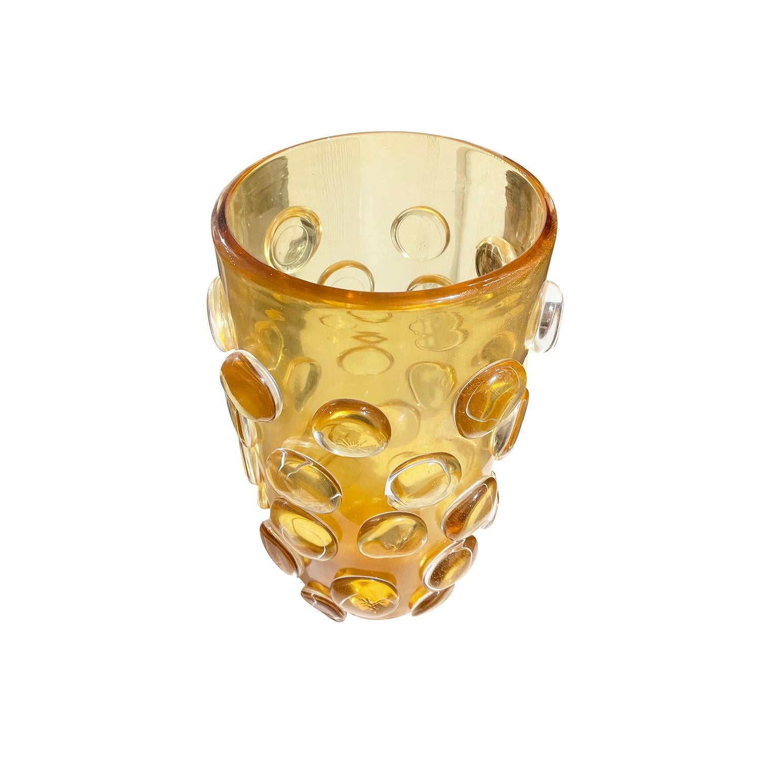 Mid-Century Modern 20th Century Dark-Yellow Italian Single Murano Glass Vase, Vintage Décor For Sale