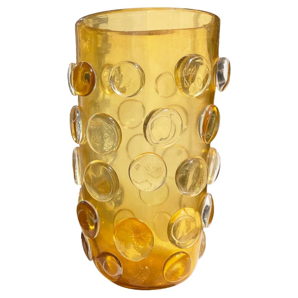 20th Century Dark-Yellow Italian Single Murano Glass Vase, Vintage Décor For Sale