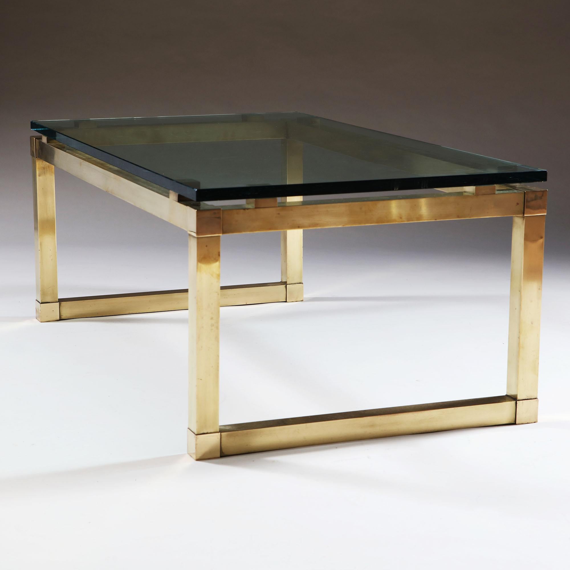 English 20th Century David Hicks Brass Metal Rectangular Coffee Table with Glass Top