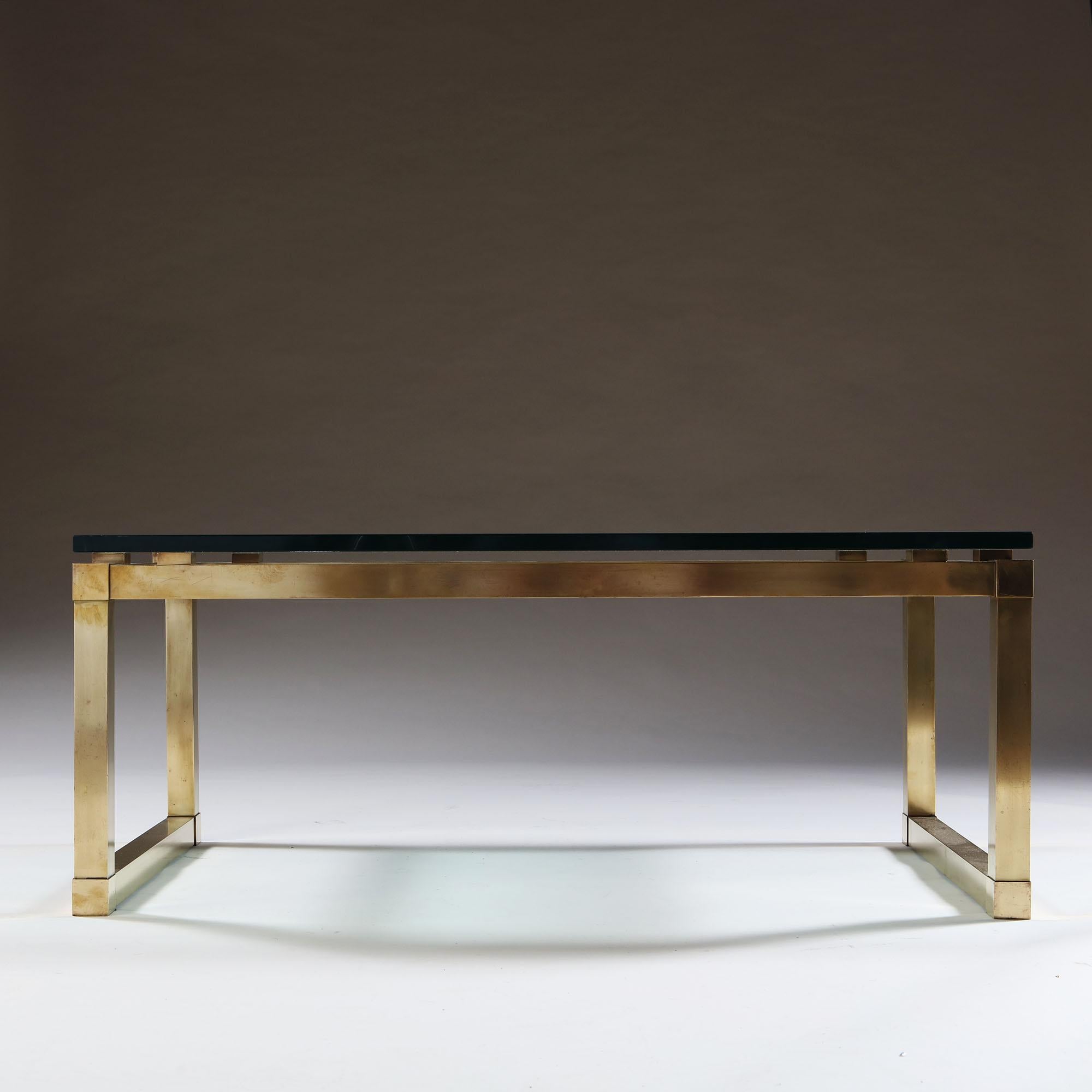20th Century David Hicks Brass Metal Rectangular Coffee Table with Glass Top 1