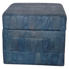 20th Century De Sede Blue Patchwork Leather Pouf and Chest 1970