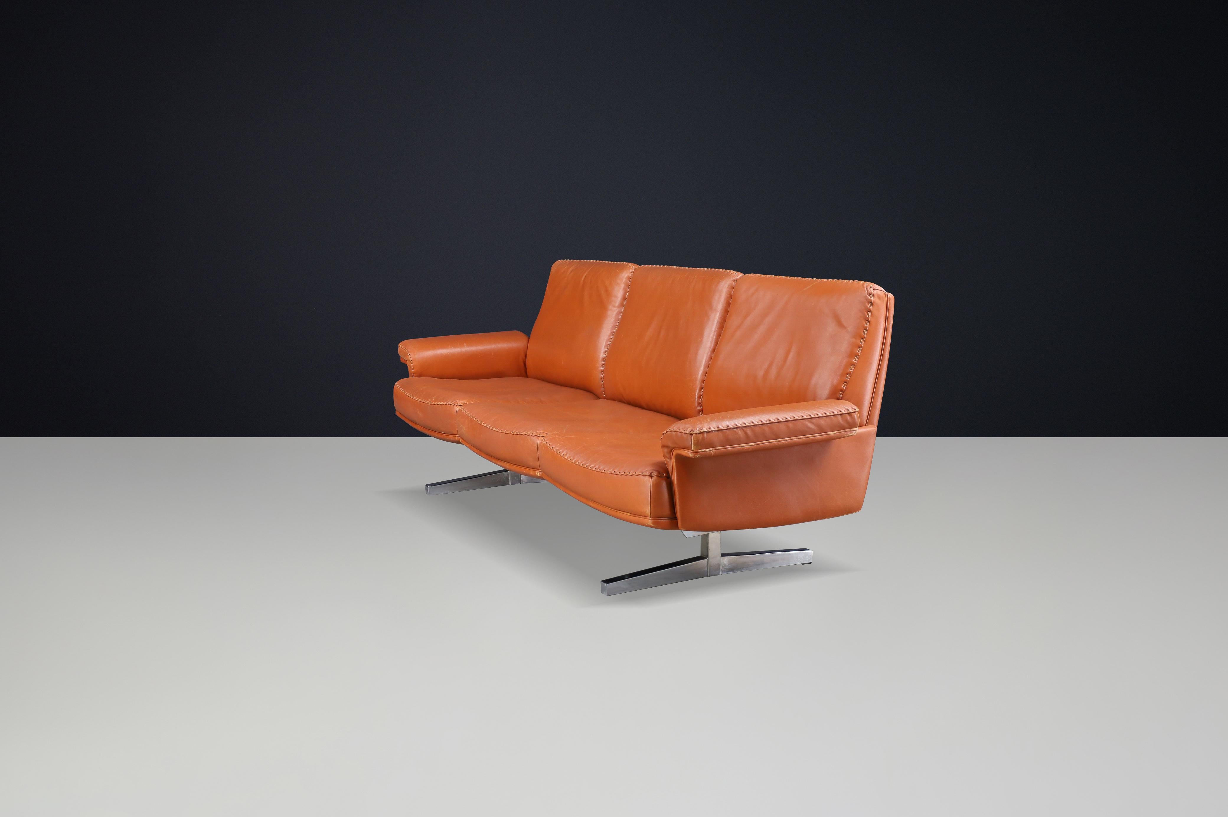 Divano a tre posti in pelle cognac De Sede DS-31 del 20° secolo, Svizzera, anni '70 In condizioni buone in vendita a Almelo, NL