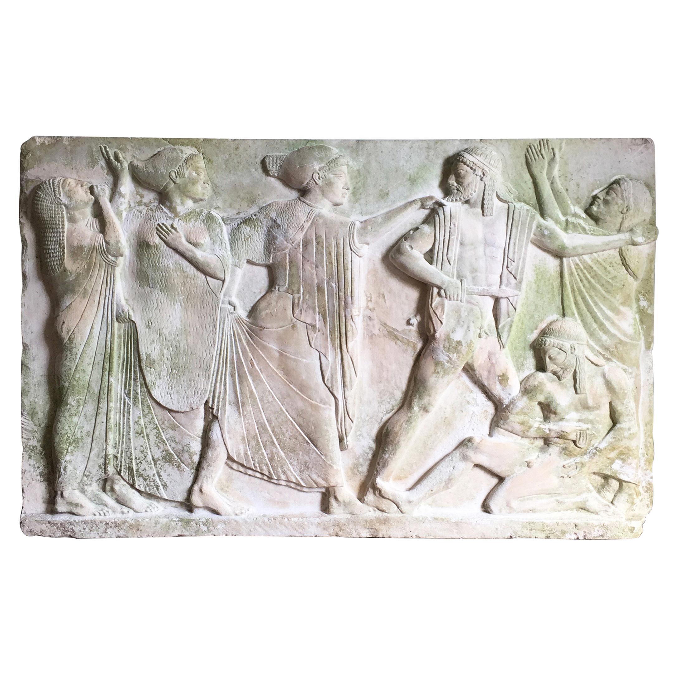 20th Century 'Death of Aigistho' Relief in Plaster from Ny Carlsberg Glyptotek