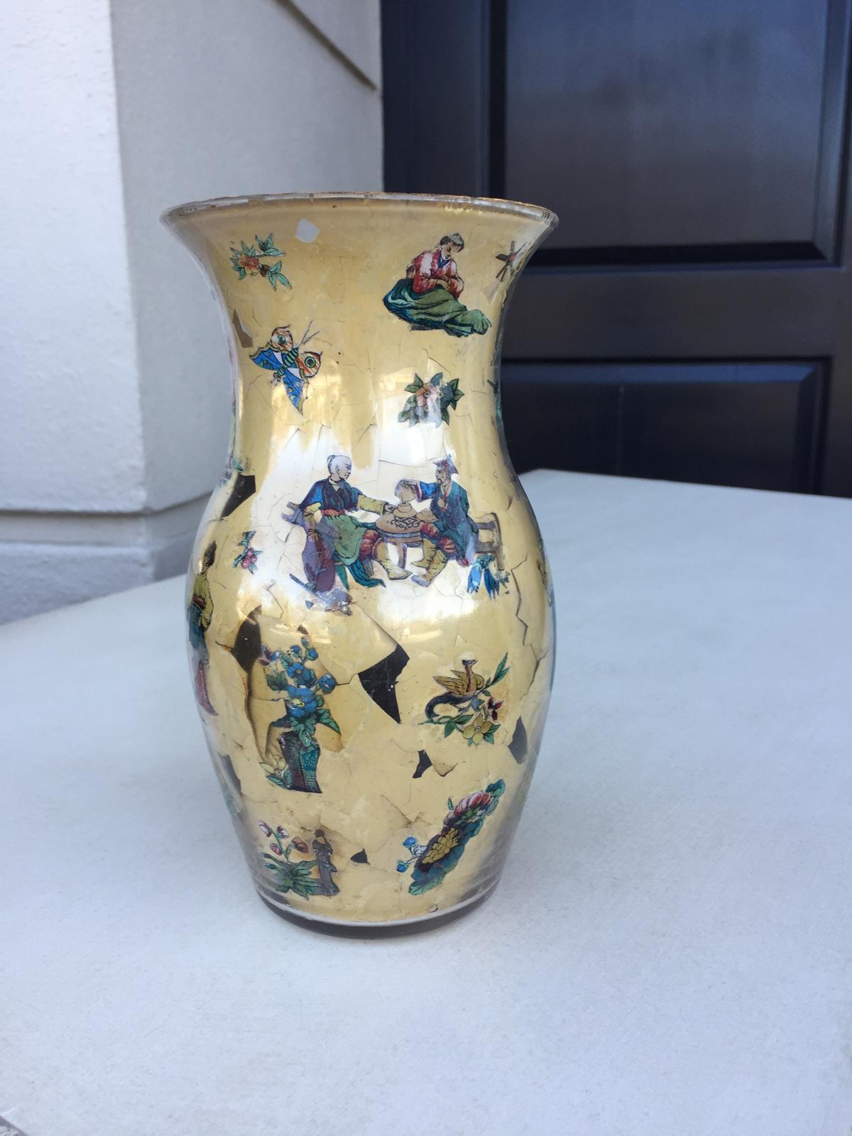 20th century Decalcomania glass vase.