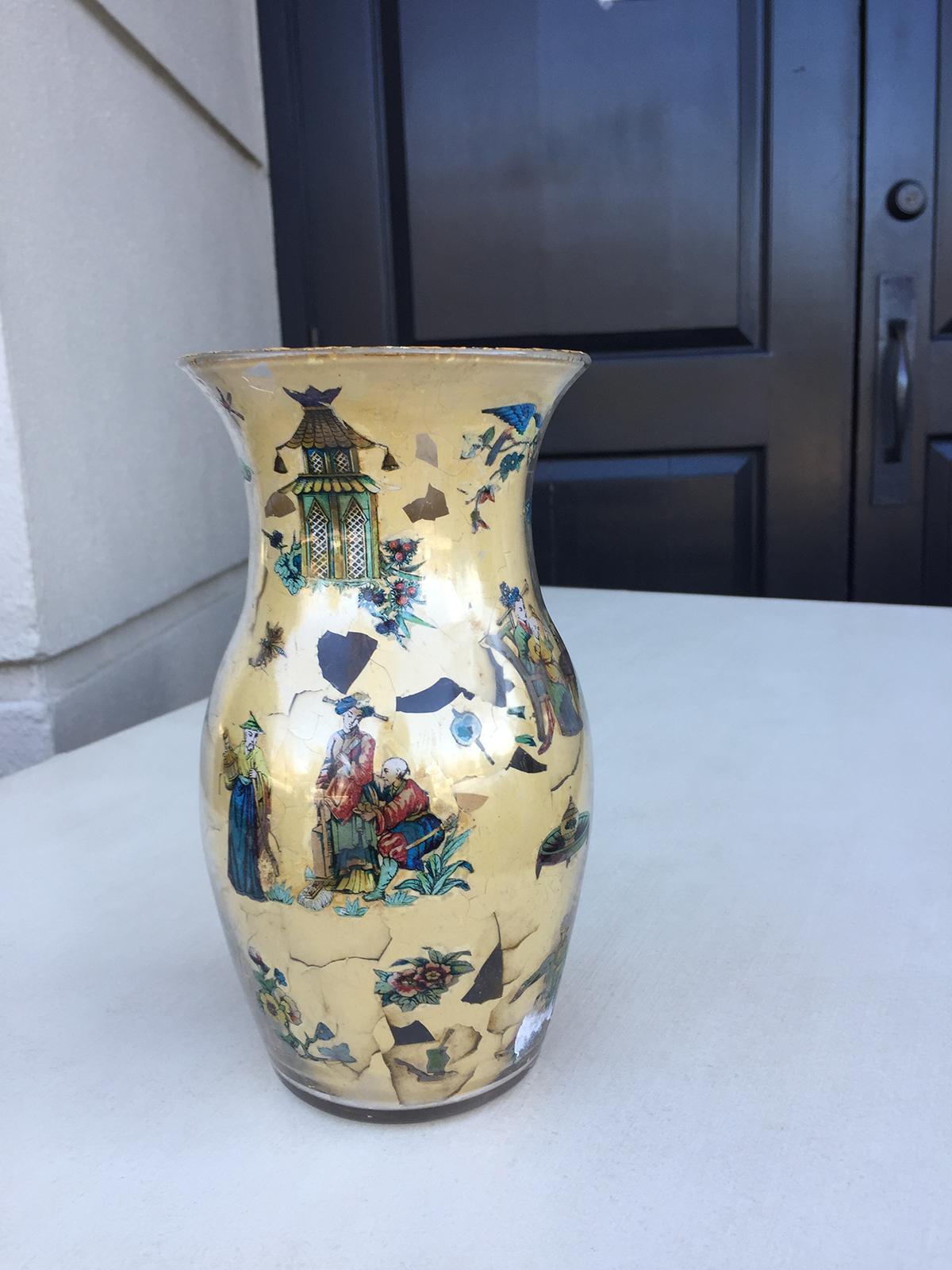 20th Century Decalcomania Glass Vase In Good Condition In Atlanta, GA