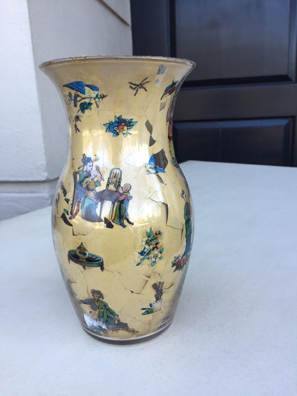 20th Century Decalcomania Glass Vase 1