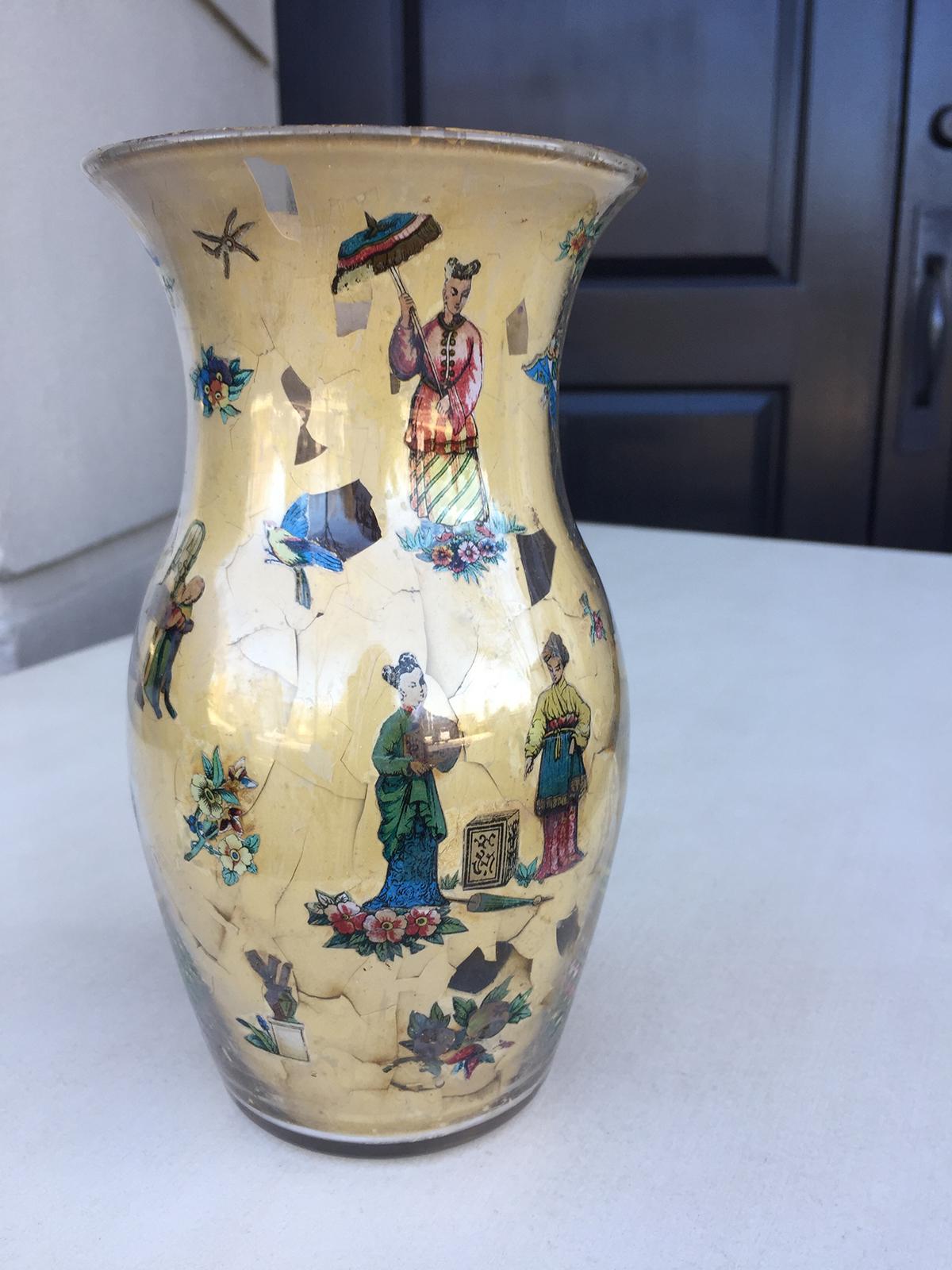 20th Century Decalcomania Glass Vase 2
