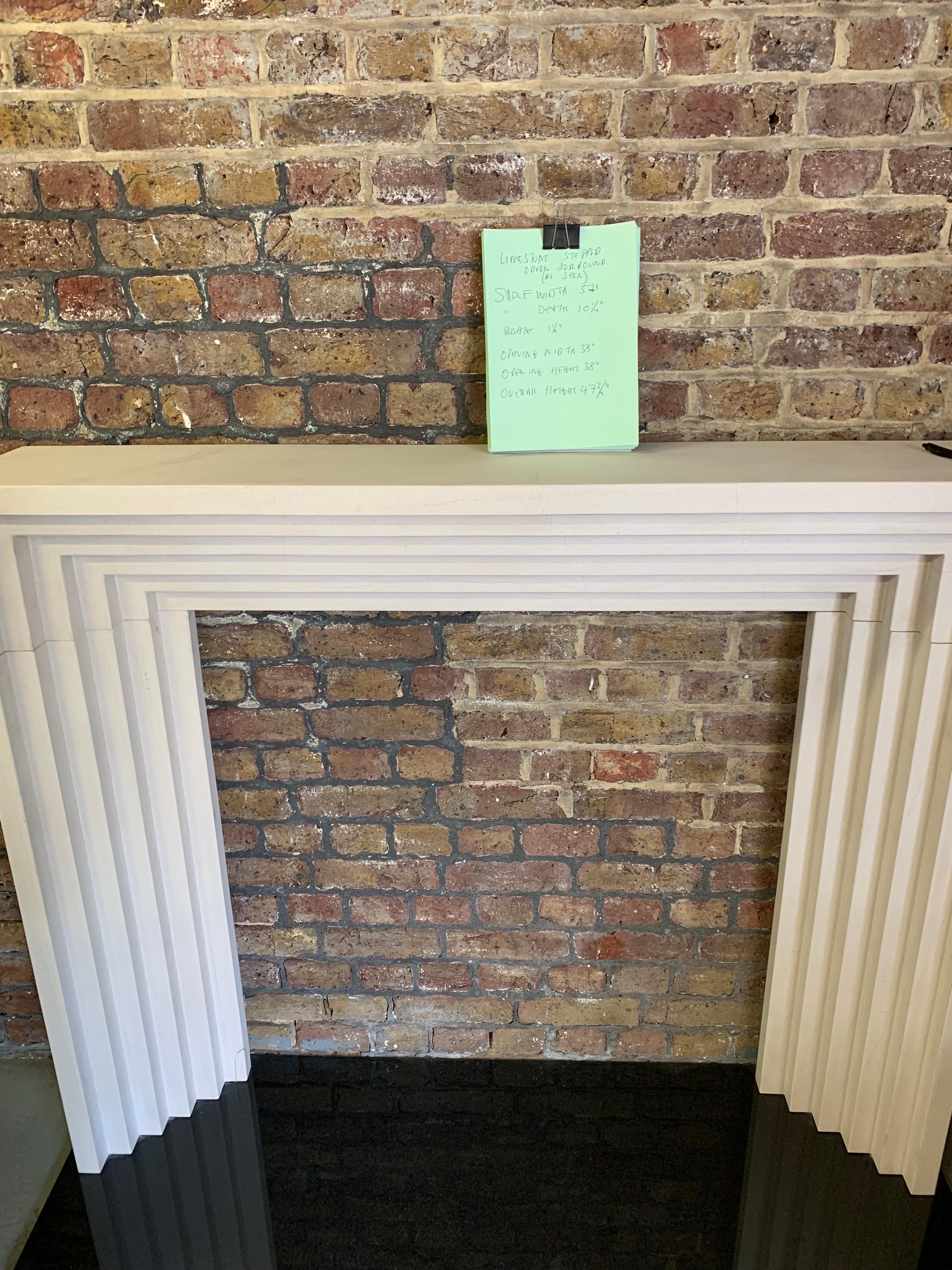 Hand-Carved 20th Century Deco Style Stone Fireplace Mantlepiece
