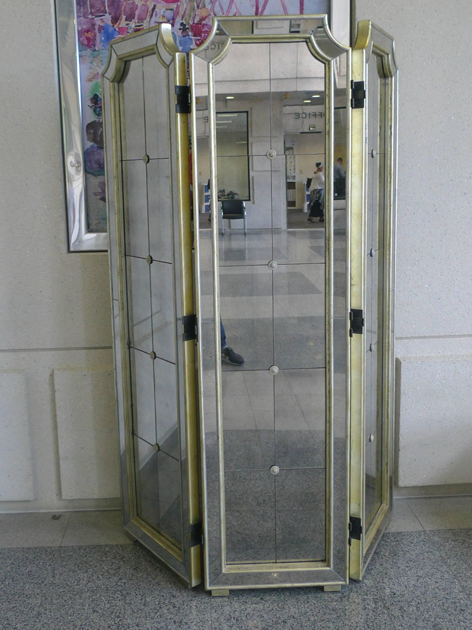 Hollywood Regency 20th Century Decorative Three-Panel Framed and Mirrored Screen