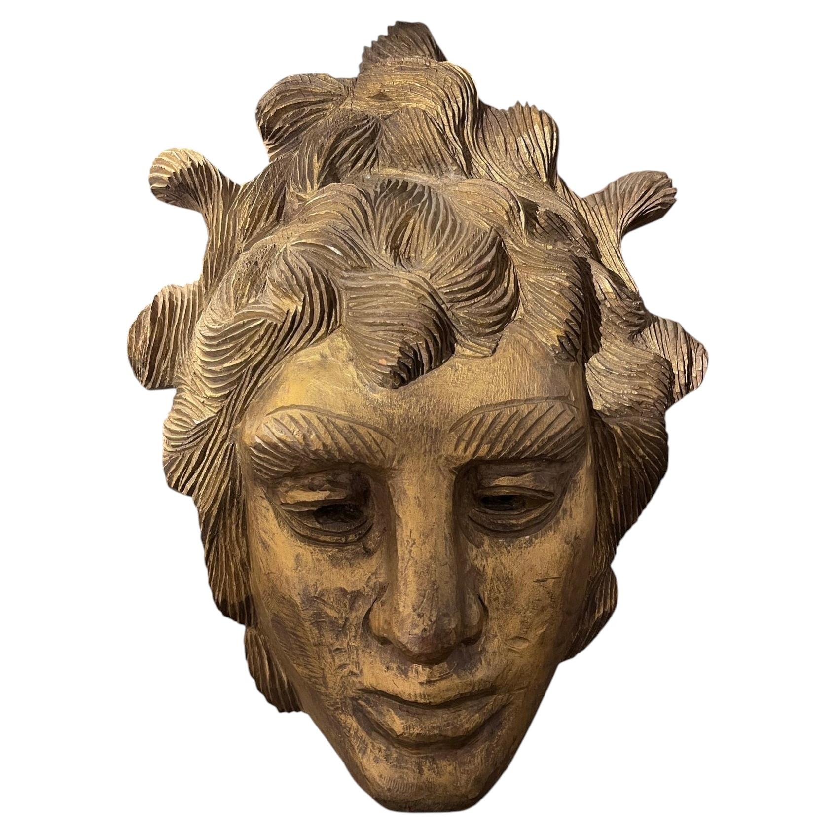 20th Century Decorative Carved Wooden Theatrical Mask