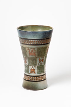 Jarrón decorativo de cerámica coloreada del siglo XX de René Maurel Vallauris 1964 1/2