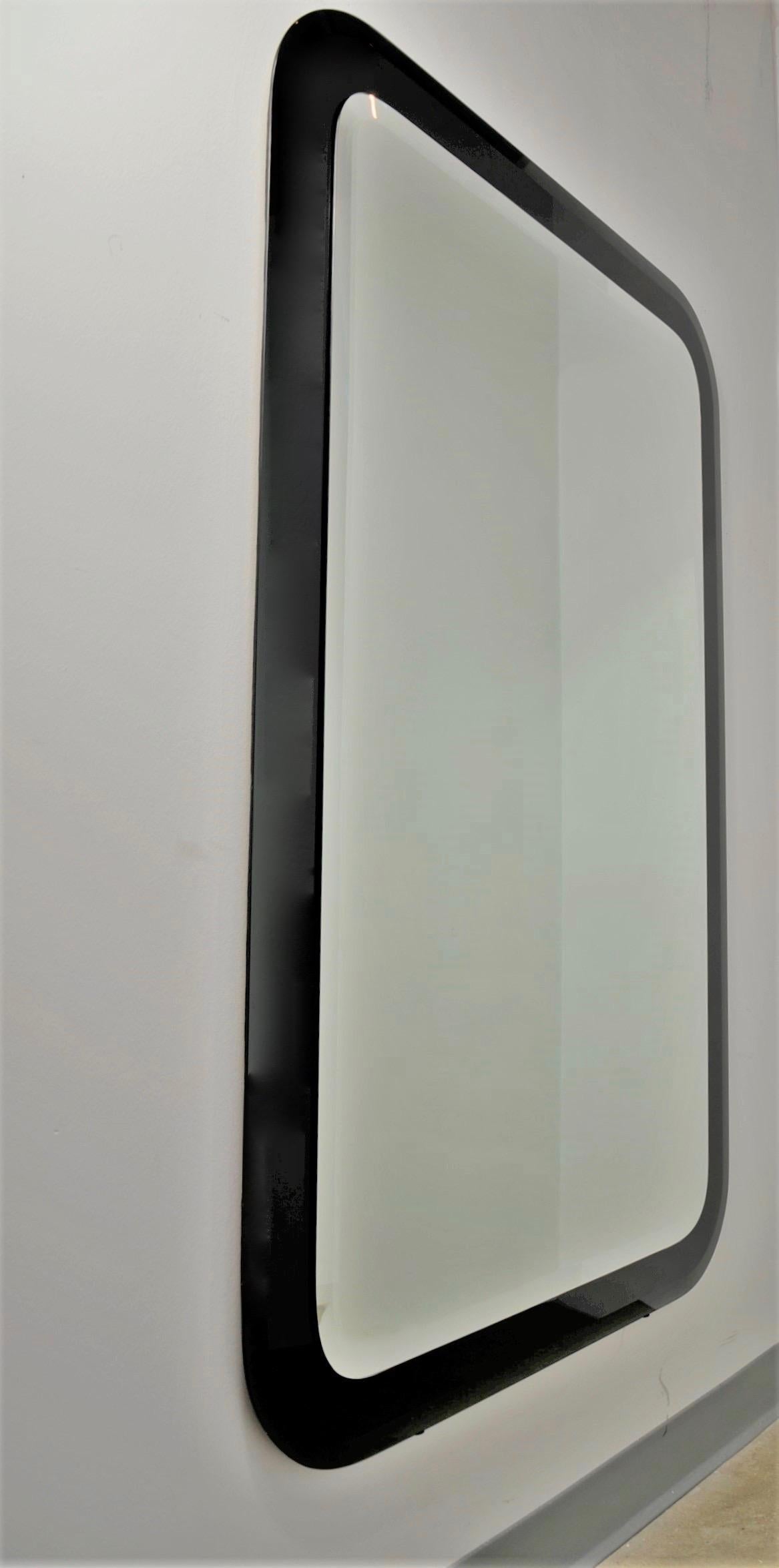 Hollywood Regency 20th Century Decorative Contemporary Rectangle Beveled Edge Black Glass Mirror