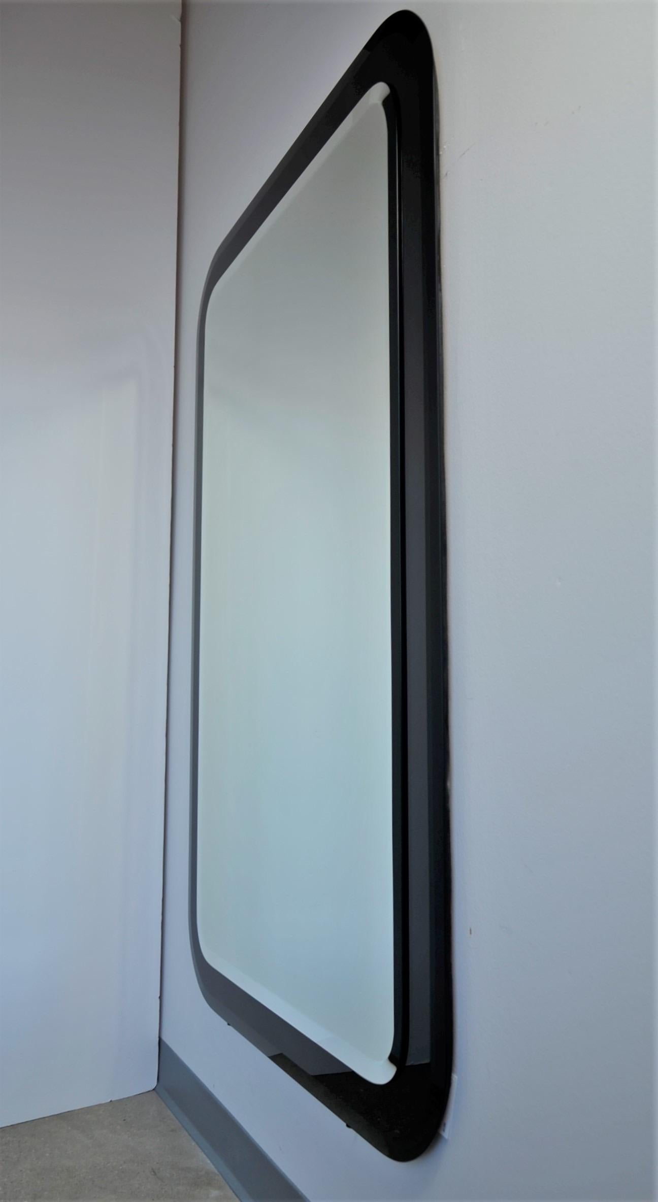 American 20th Century Decorative Contemporary Rectangle Beveled Edge Black Glass Mirror