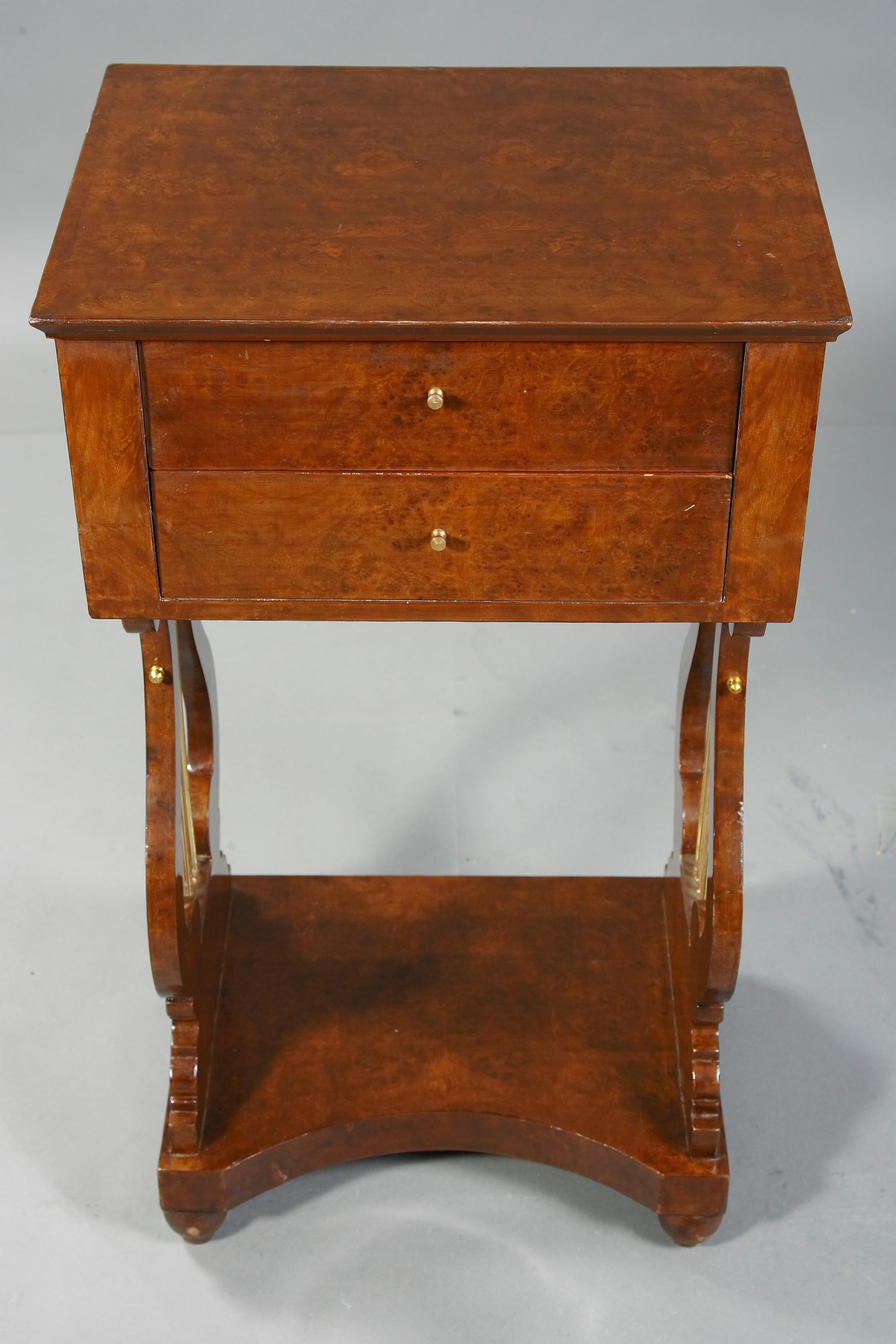 Veneer 20th Century Decorative Lyre Sewing Table / Side Table in Biedermeier Style For Sale