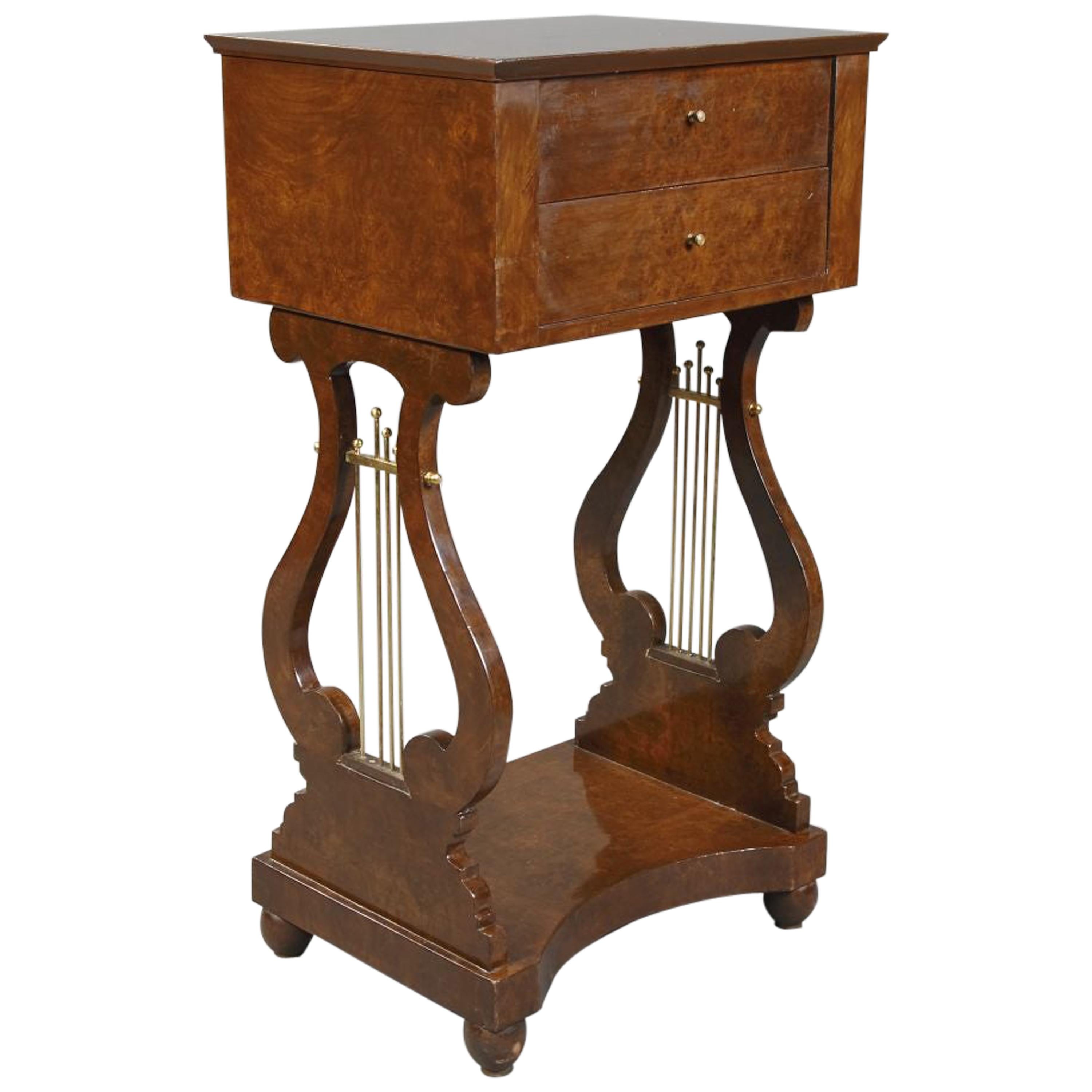 20th Century Decorative Lyre Sewing Table / Side Table in Biedermeier Style For Sale