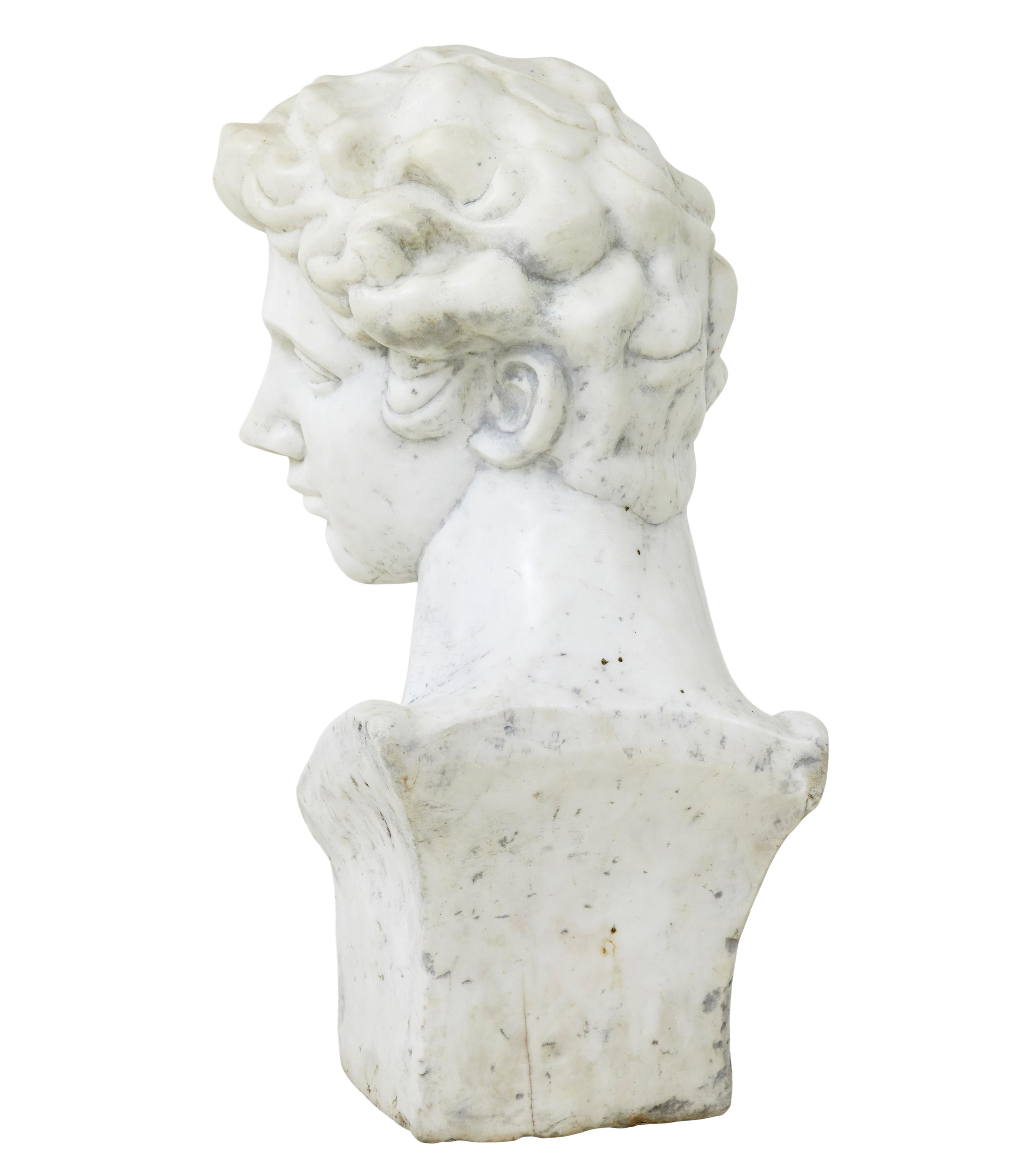French 20th century decorative marble bust in the Greco Roman style For Sale
