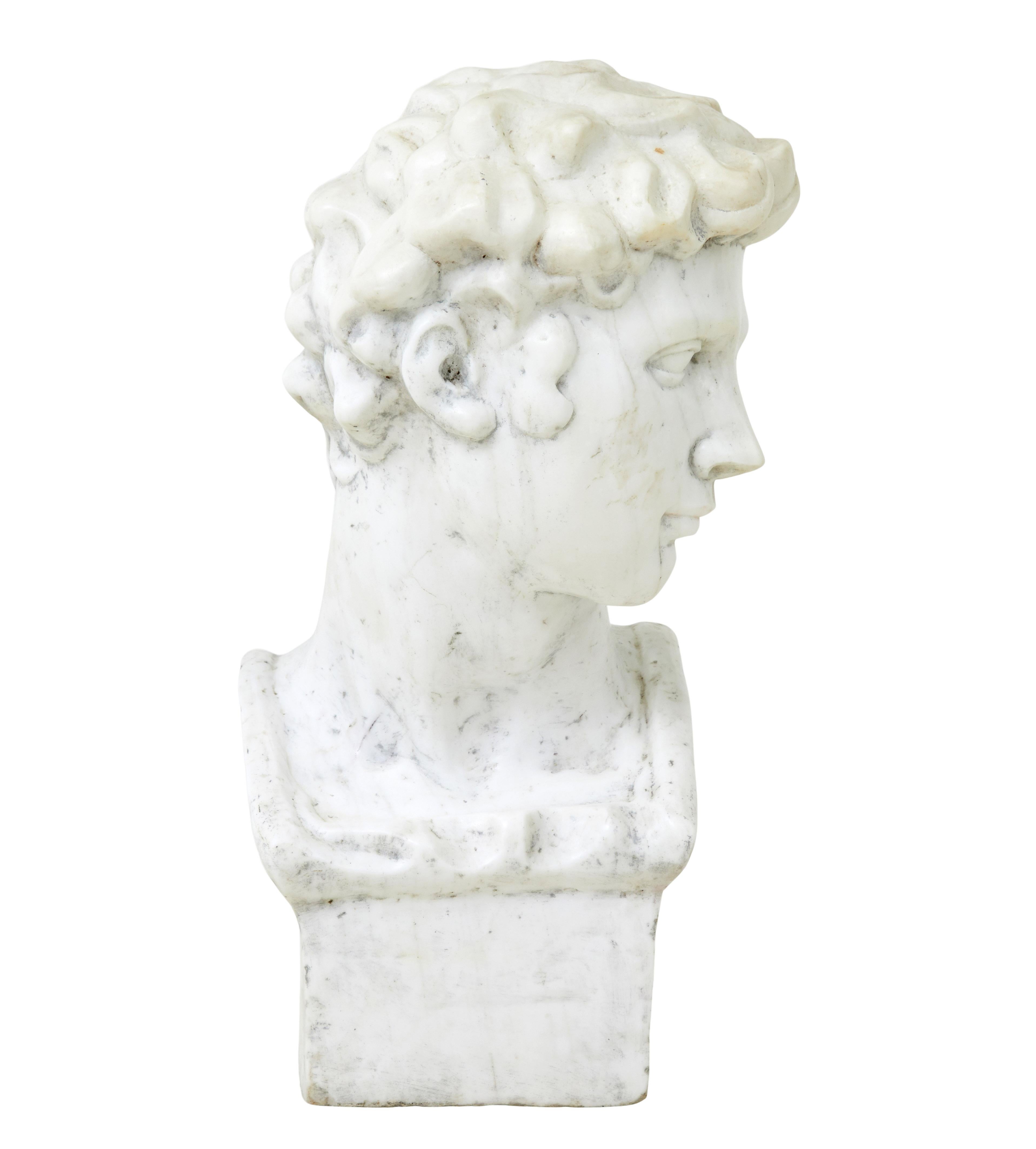 Marble 20th century decorative marble bust in the Greco Roman style For Sale