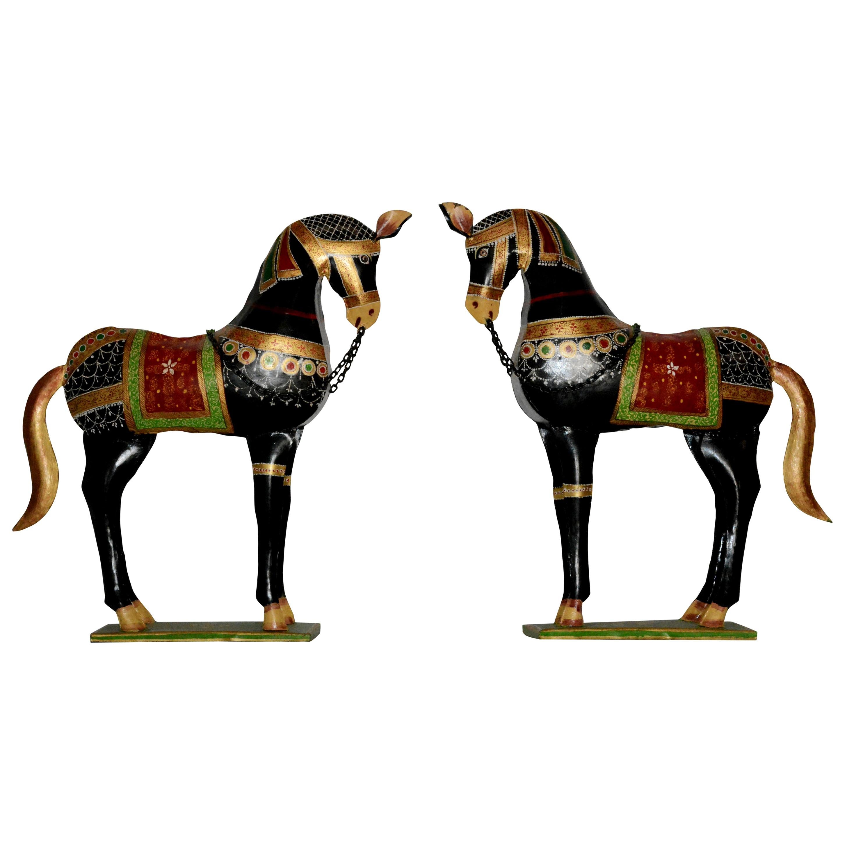 20th Century Decorative Parcel-Gilt and Polychrome Metal Horses For Sale