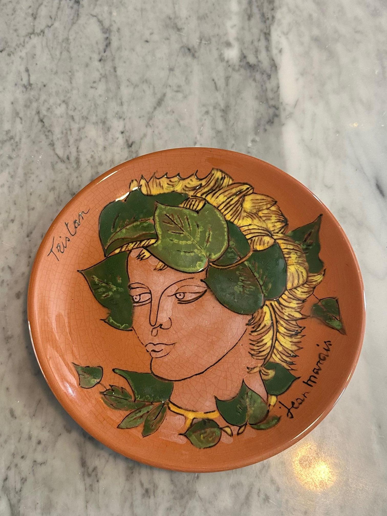 Francese Piatto decorativo del XX secolo creato da Jean Marais che rappresenta Tristant, 1970 in vendita