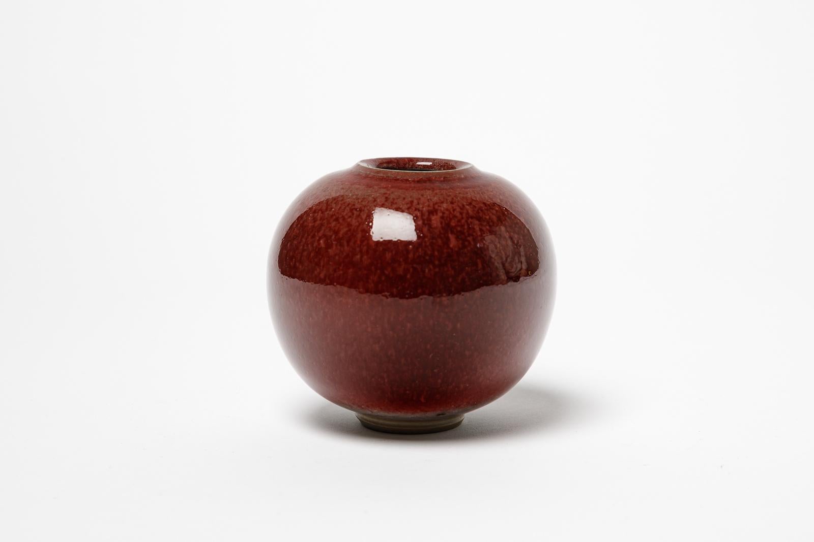 Mid-Century Modern 20th century deign red ceramic vase by Paul Badié design 1980 signed For Sale