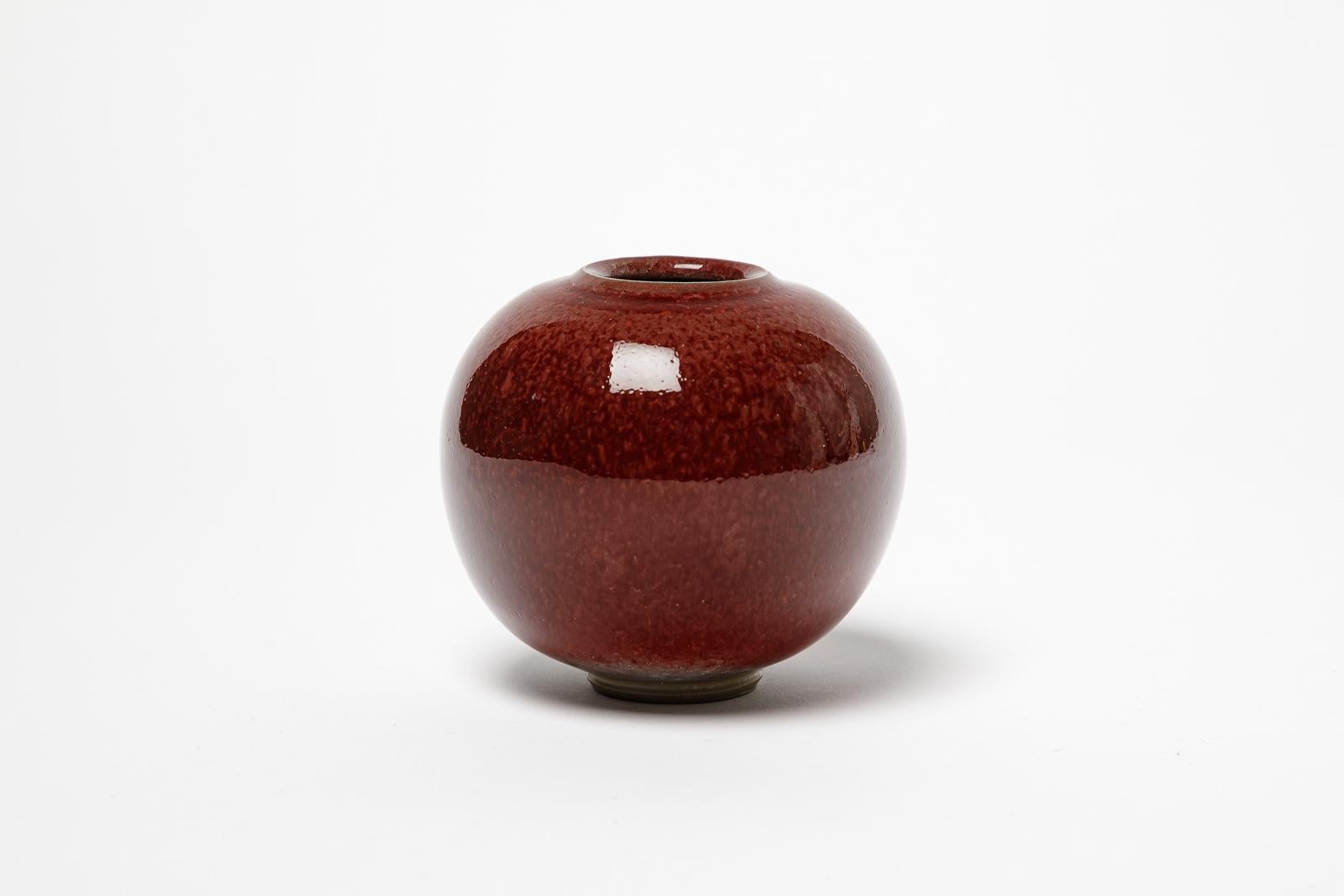 French 20th century deign red ceramic vase by Paul Badié design 1980 signed For Sale
