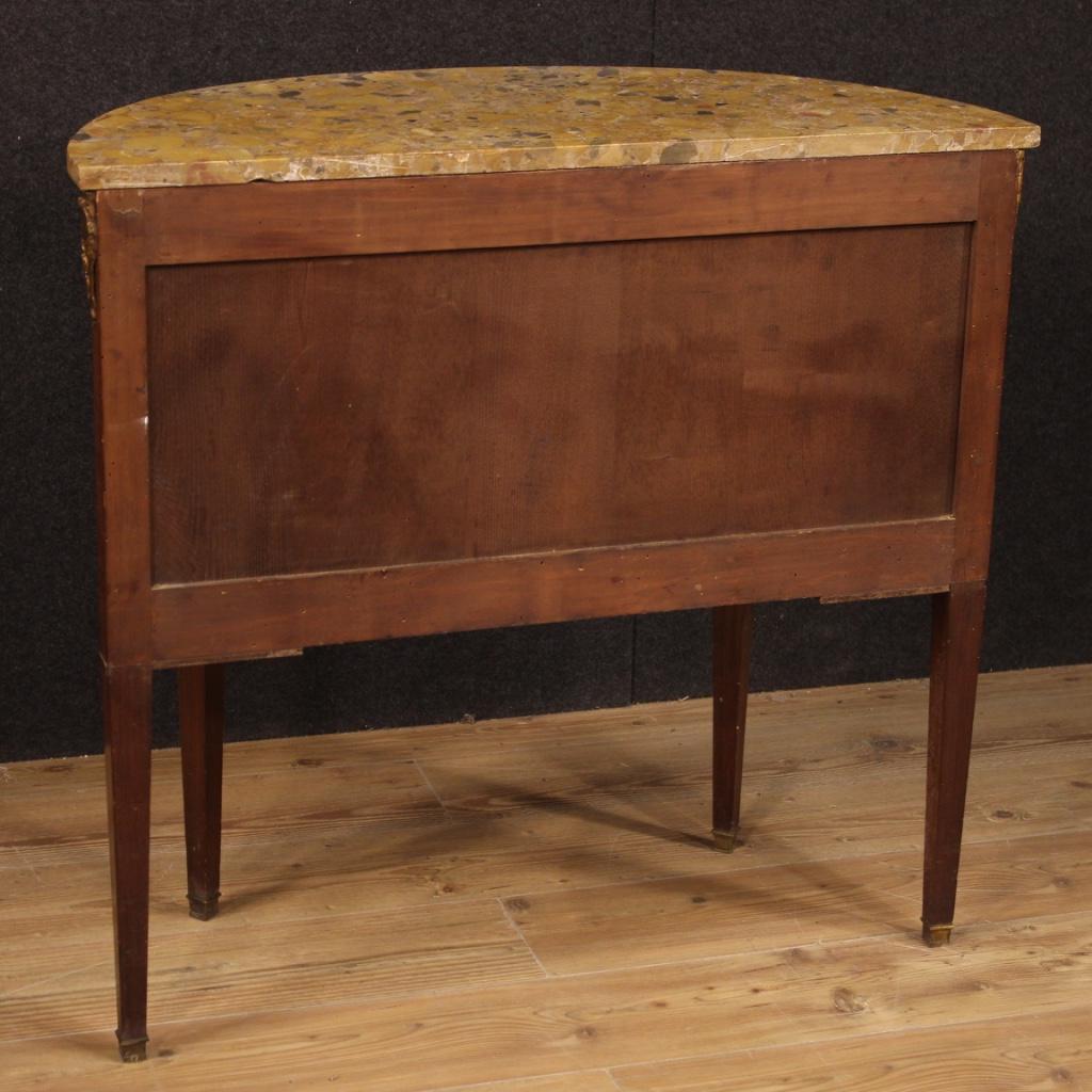20th Century Demilune Inlaid Wood with Marble French Louis XVI Style Commode 6