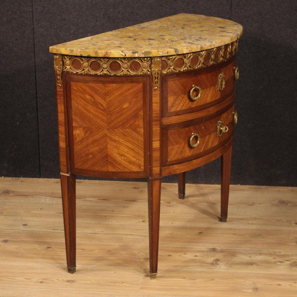 20th Century Demilune Inlaid Wood with Marble French Louis XVI Style Commode 7